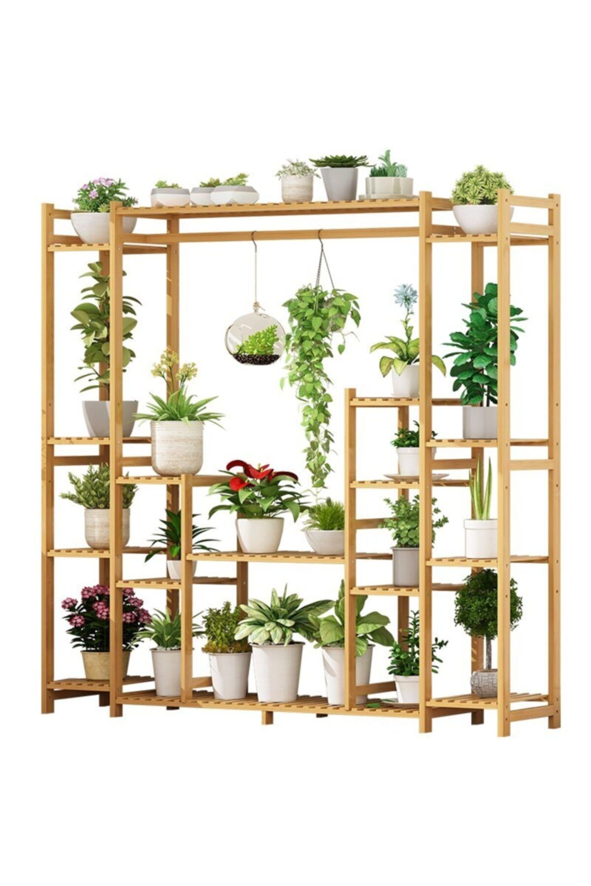 DEMBEY AHŞAP ATÖLYE Ahşap Çiçeklik Kitaplık Saksılık Balkon Bahçe Standı Naturel Ham Ahşap
