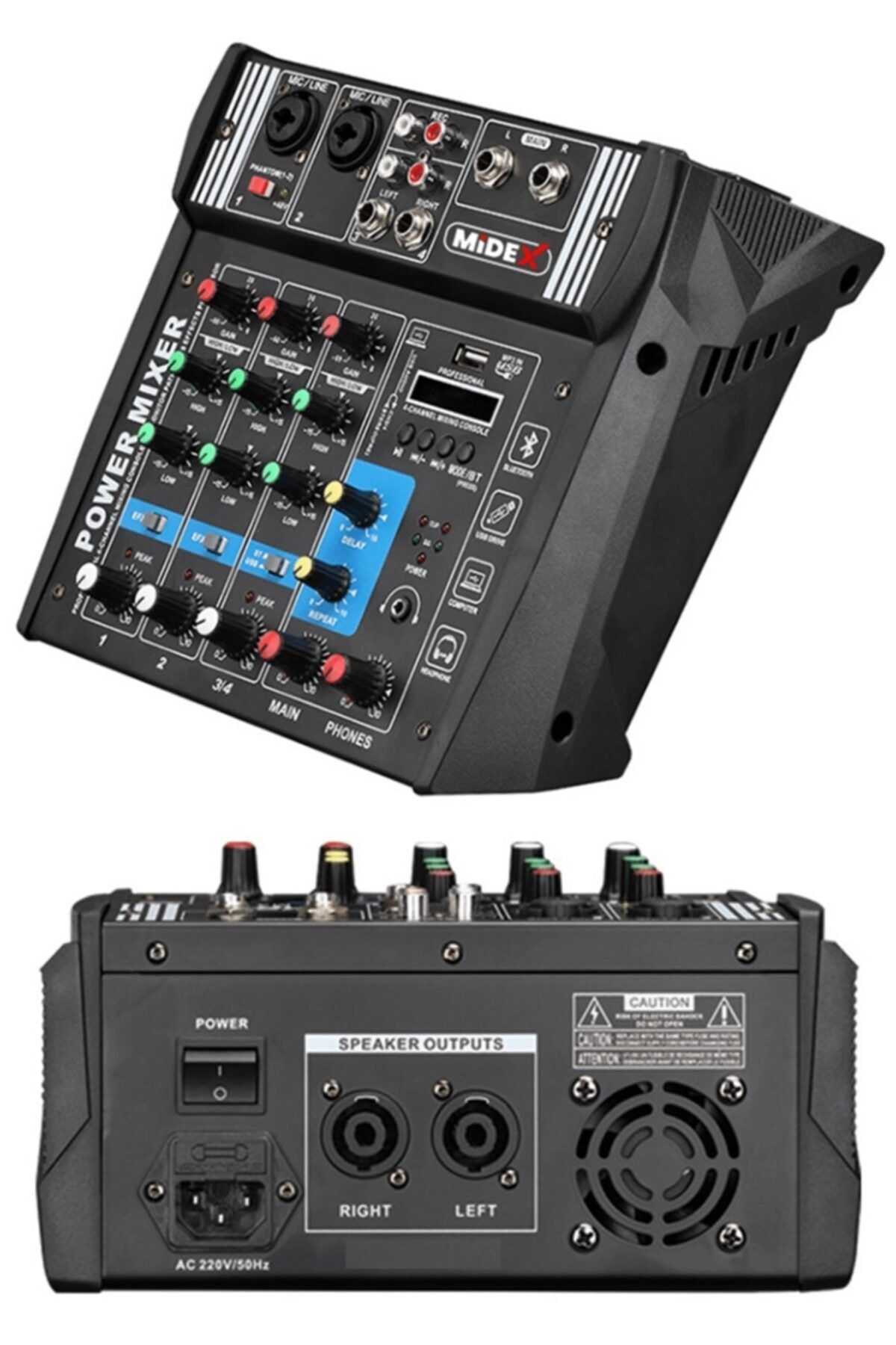 Midex Mpx-500 Power Mikser Amfi 2x250 Watt 4 Kanal Bluetooth Usb Mp3