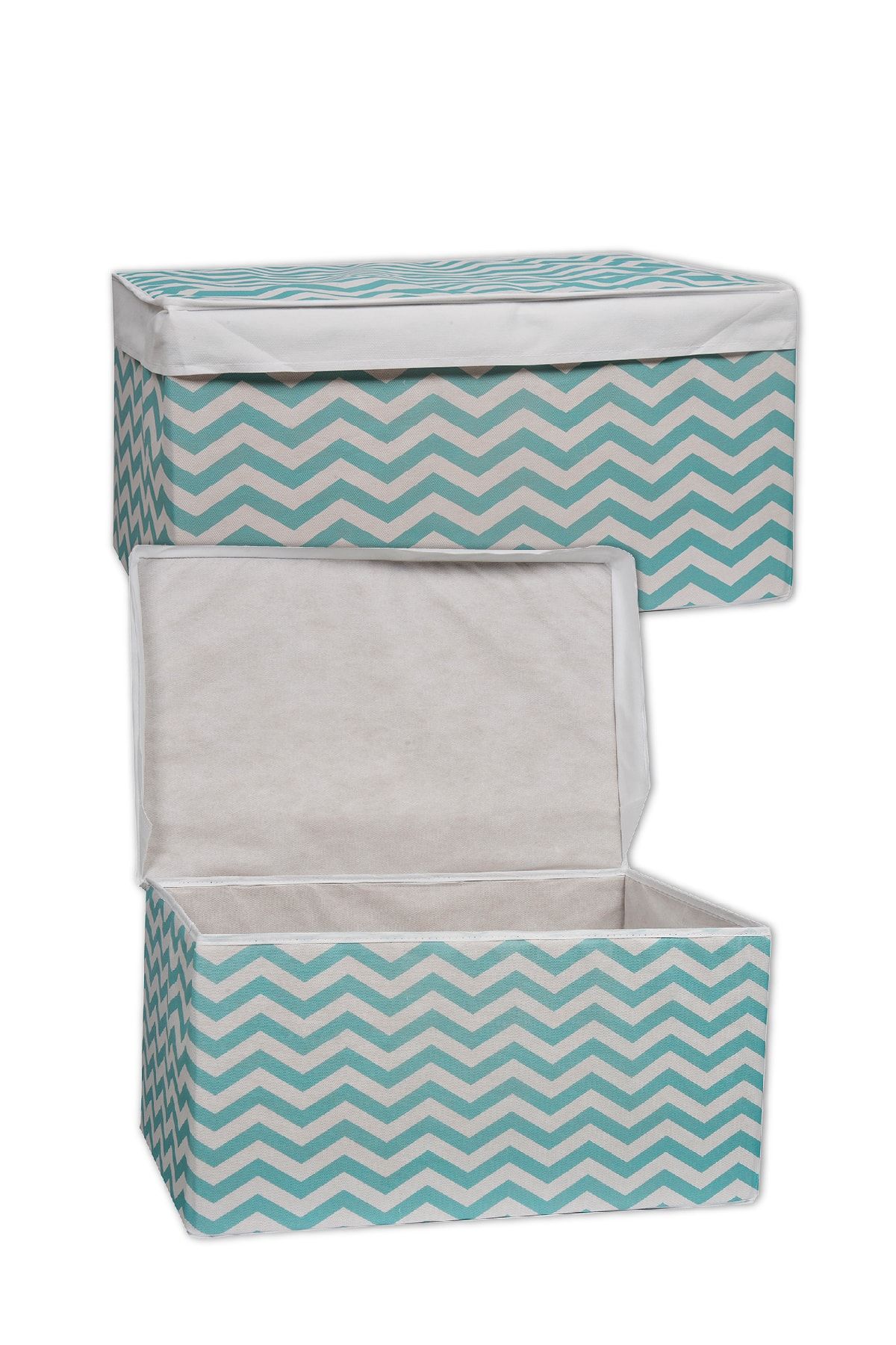 FLAVO HOME 2'li Çok Amaçlı Mega Plus Saklama Kutusu Seti 60x40x30cm Zigzag Desenli Yeşil
