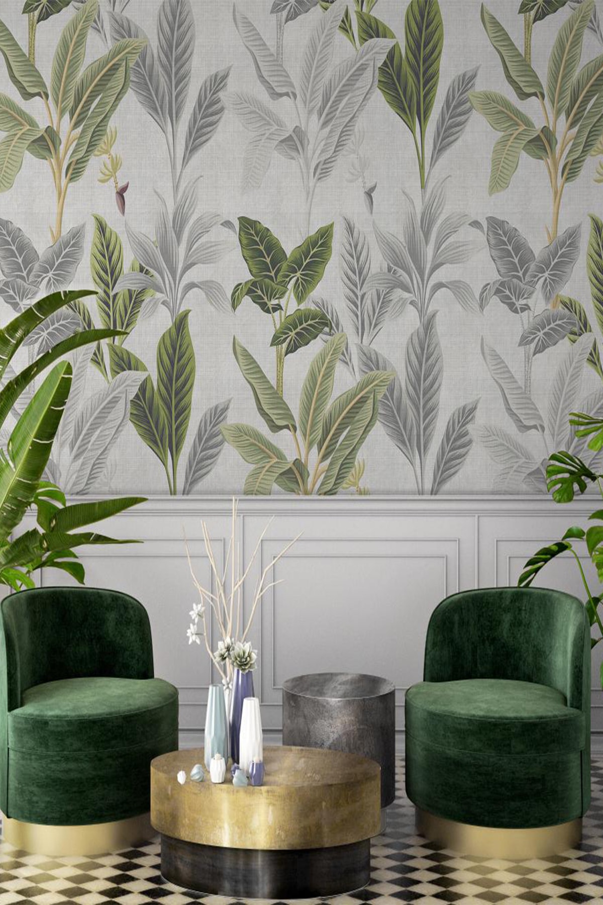 Peliwall Muz Yaprakları Desenli Duvar Posteri