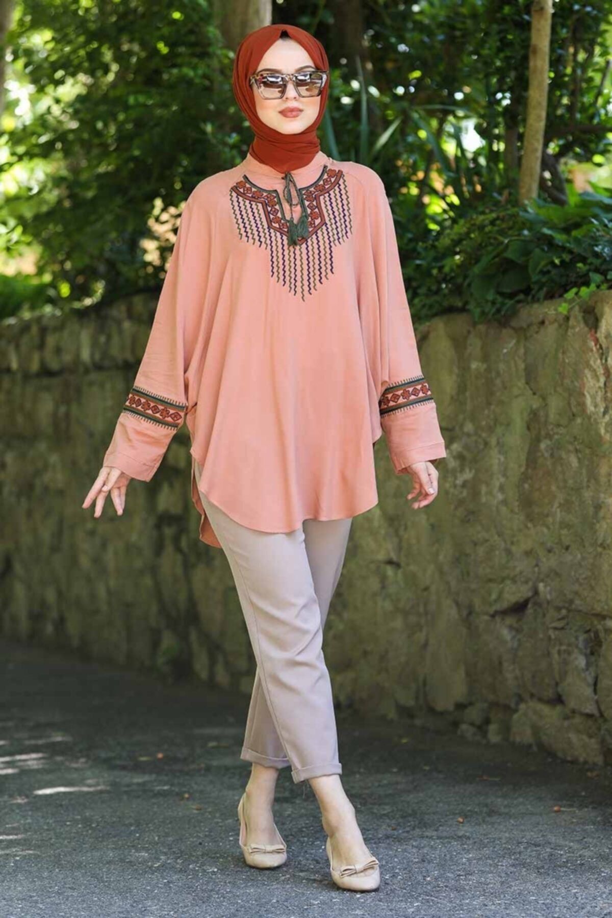 Neva Style - Dantelli Somon Tesettür Panço 236smn