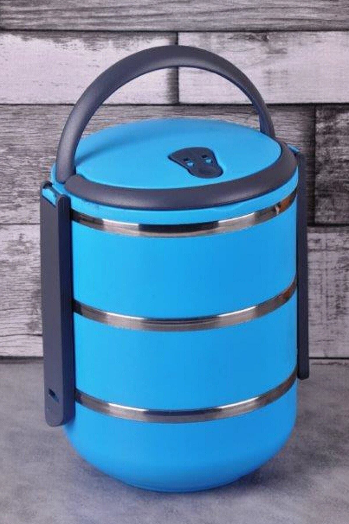 La Push Concept 3 Katlı Taşınabilir Yemek Saklama Kabı Sefer Tası Saklama Kabı Mavi 2,25 Litre - Mavi