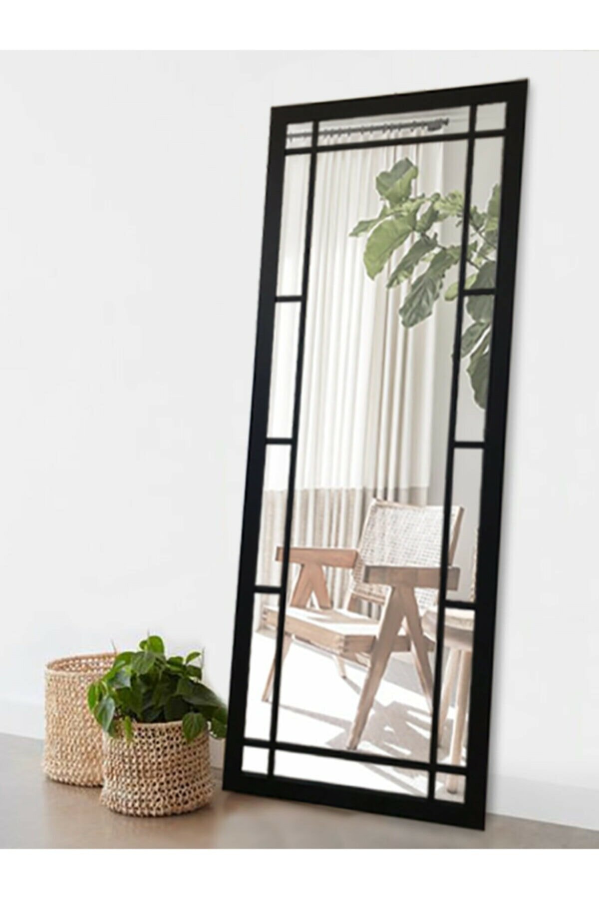 Hüma's Siyah Ahşap Grid Dekoratif Boy Ve Duvar Aynası 180 X 70 Cm