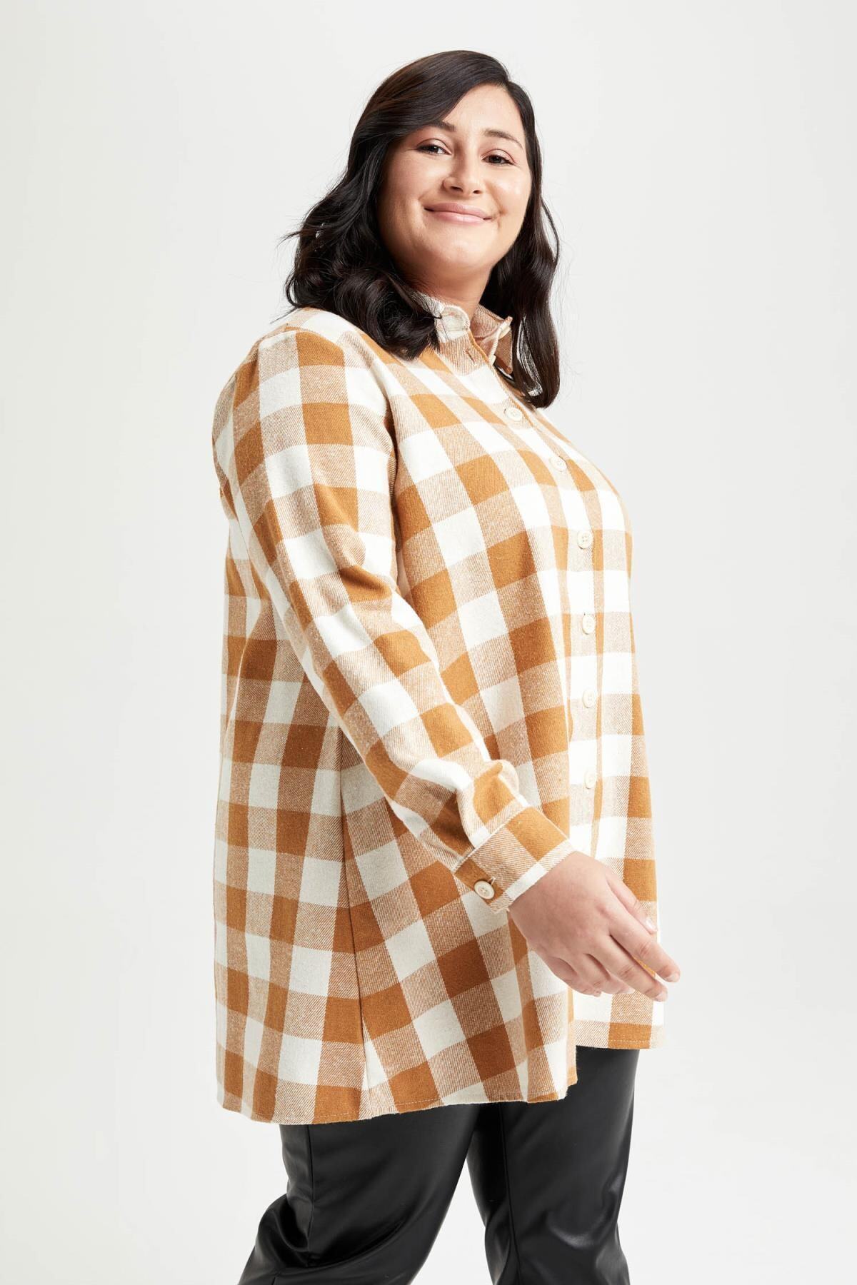 DeFacto Oversize Fit Kareli Büyük Beden Uzun Kollu Flanel Oduncu Gömlek