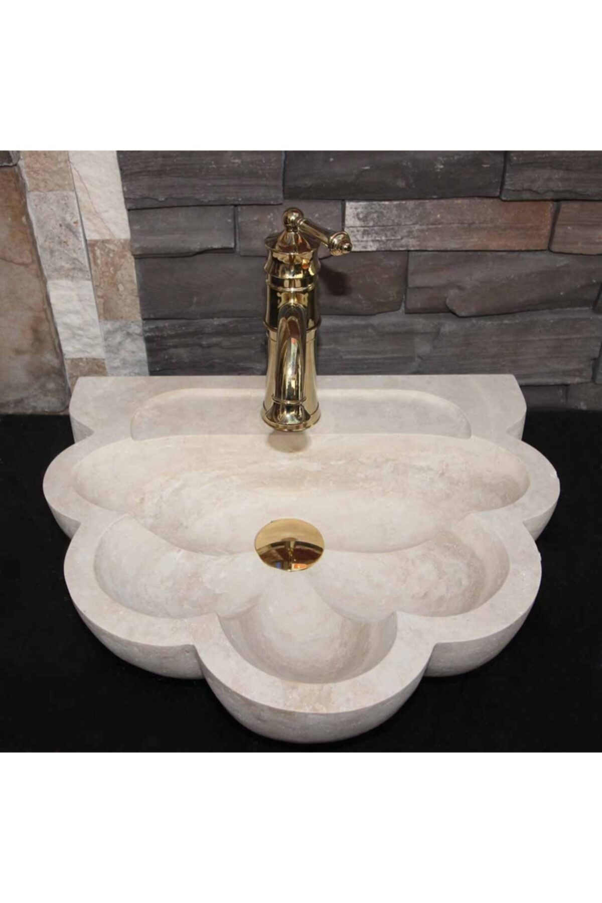 entrend11 Traverten Papatya Dizayn Batarya Çıkışlı Lavabo