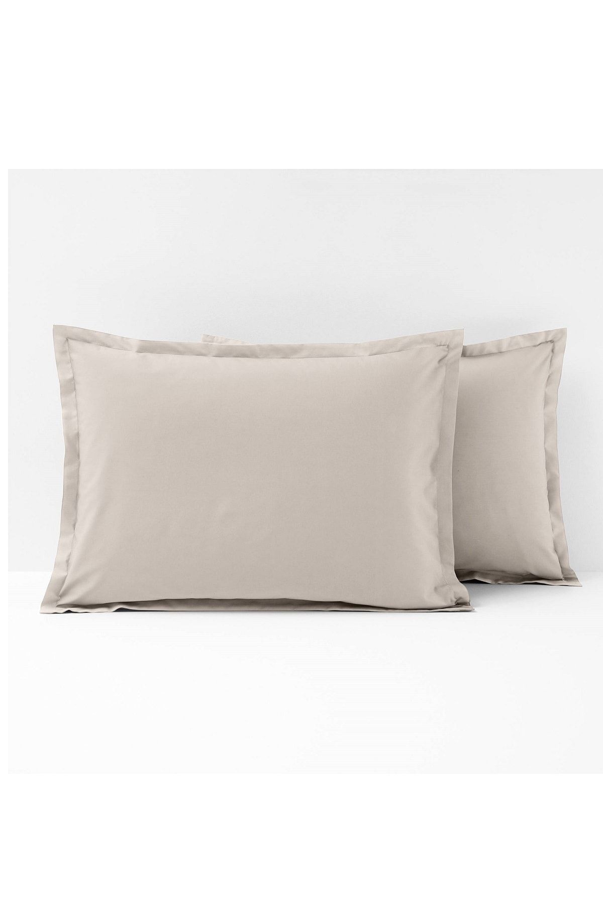 makiteks Maki %100 Pamuklu 2 Adet 50x70 Volanlı Yastık Kılıfı Seti (4 Tarafında +5cm Volan Vardır), Bej