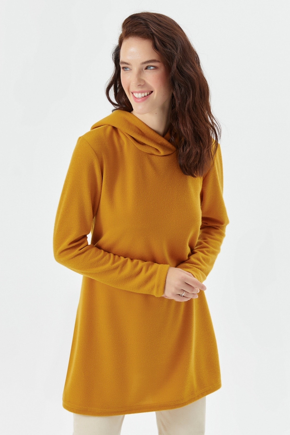 Muni Muni Polar Dokulu Kapüşonlu Tunik-hardal-50447
