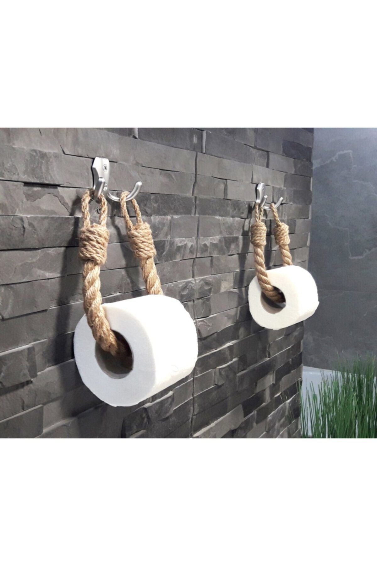 BurDen Dekoratif Ürünler & Tasarım 2'li Jüt Halatlı Tuvalet Kağıdı Tutucu, Havlu Tutucu, Banyo Dekorasyon, Retro Tasarım, Iskandinav