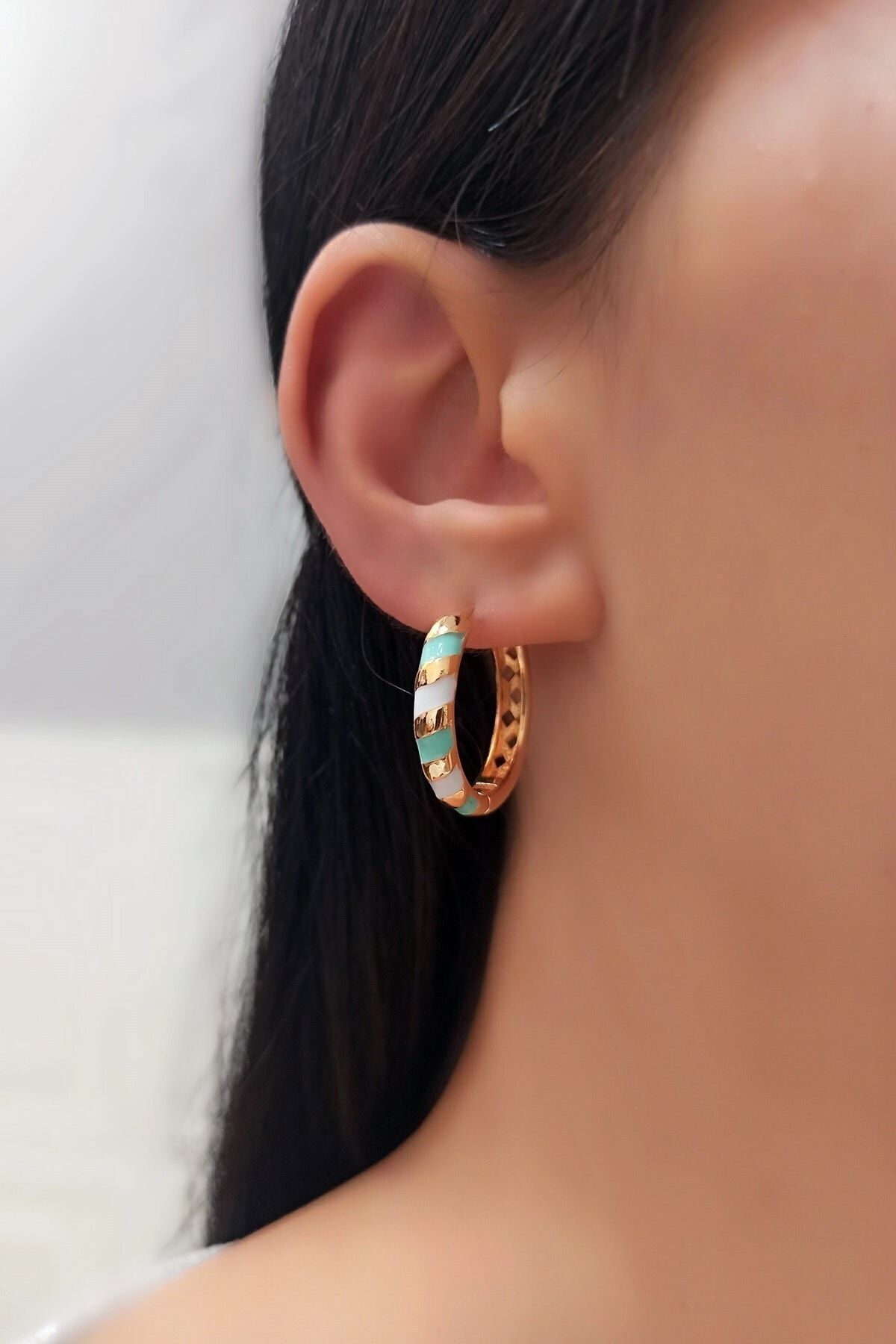 Çlk Accessories Renkli Mineli Halka Küpe Trküpe3930 B34003