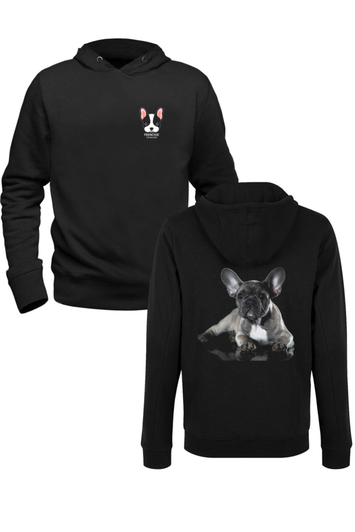 Alfa Tshirt Bulldog Dijital Baskılı Siyah Ön Arka Baskılı Sweatshirt