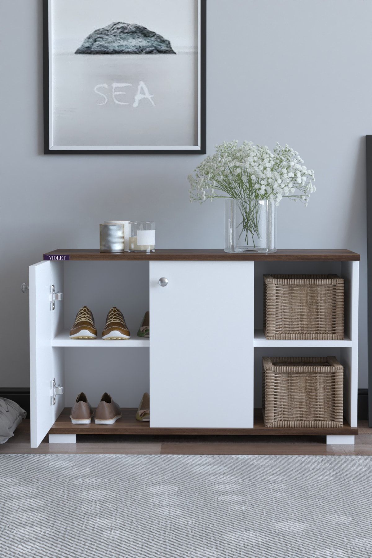 THE VİOLET Easy Portmanto Ayakkabılık Vestiyer- Ceviz