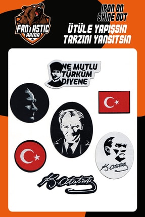Ütü Ile Yapışan Dokuma Arma Seti Patch Atatürk, Türk Bayrağı, Ne Mutlu Türküm Diyene Modeli Image 0