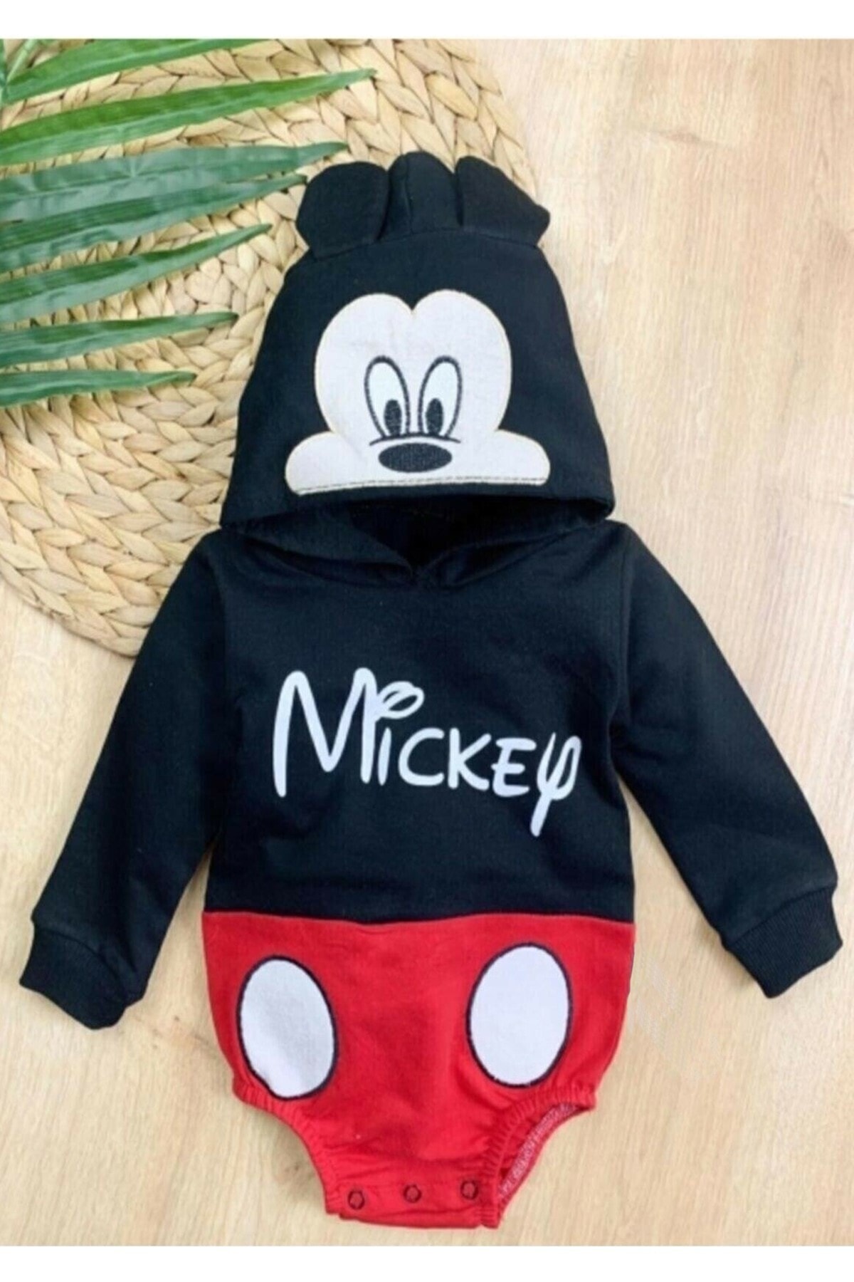Murat Baby Mickey Fare Desenli Kapüşonlu Alttan Çıtçıtlı Sweatshirt