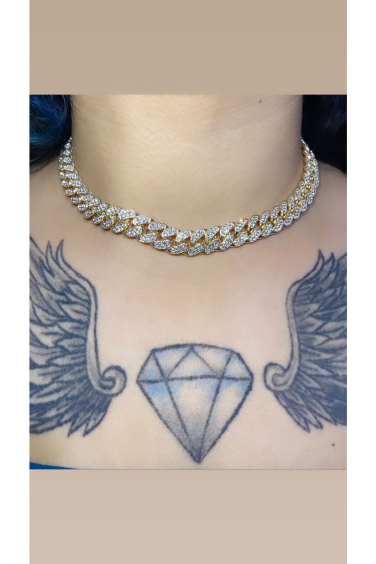 BlueeStore Taşlı Zincir Gold Kolye