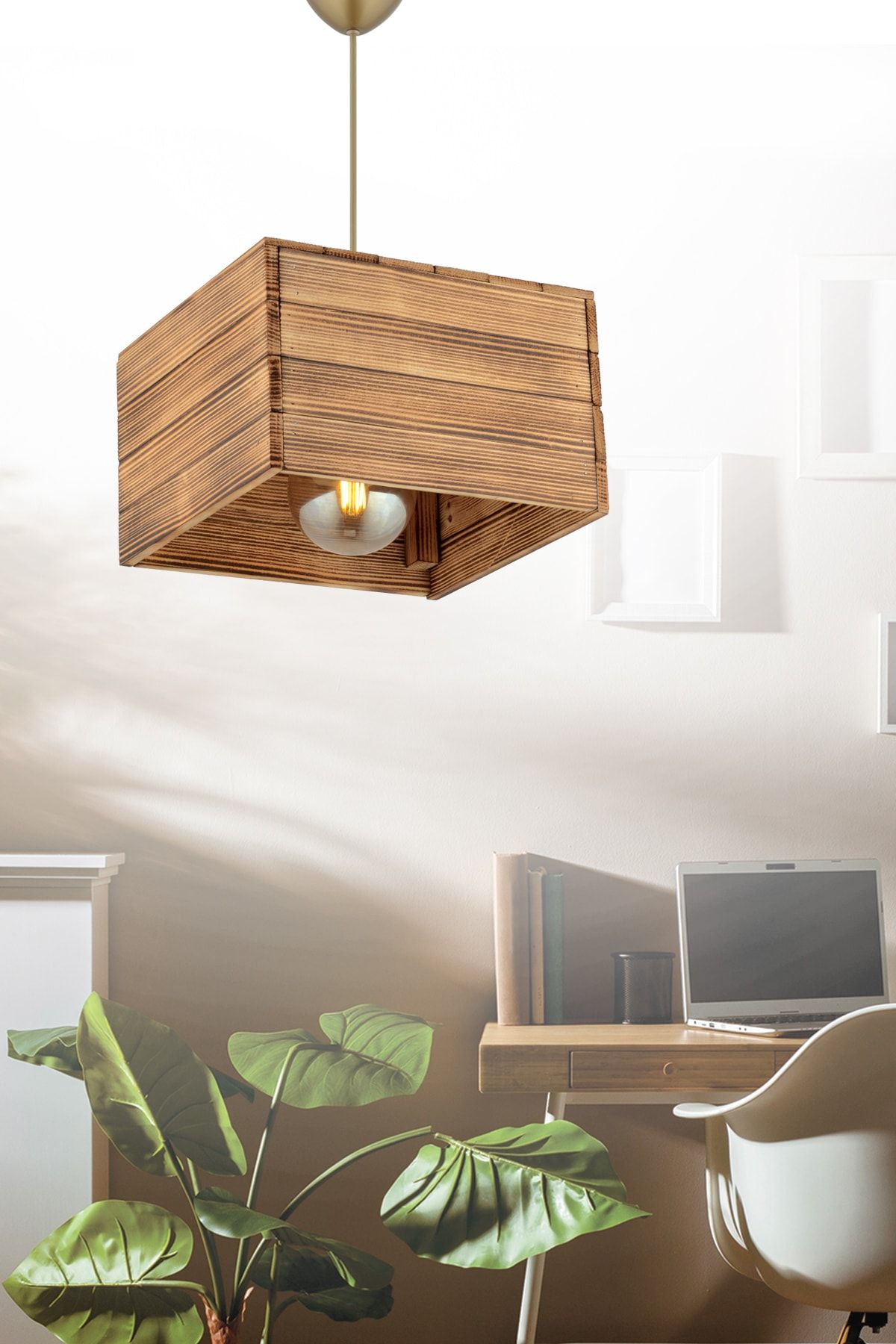 BCD TASARIM AYDINLATMA Box Ahşap Sarkıt Avize