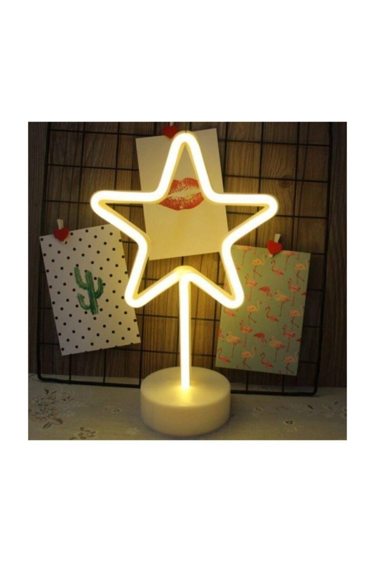 hediesshop Sarı Yıldız Model Neon Led Işıklı Masa Lambası, Dekoratif Led Lam