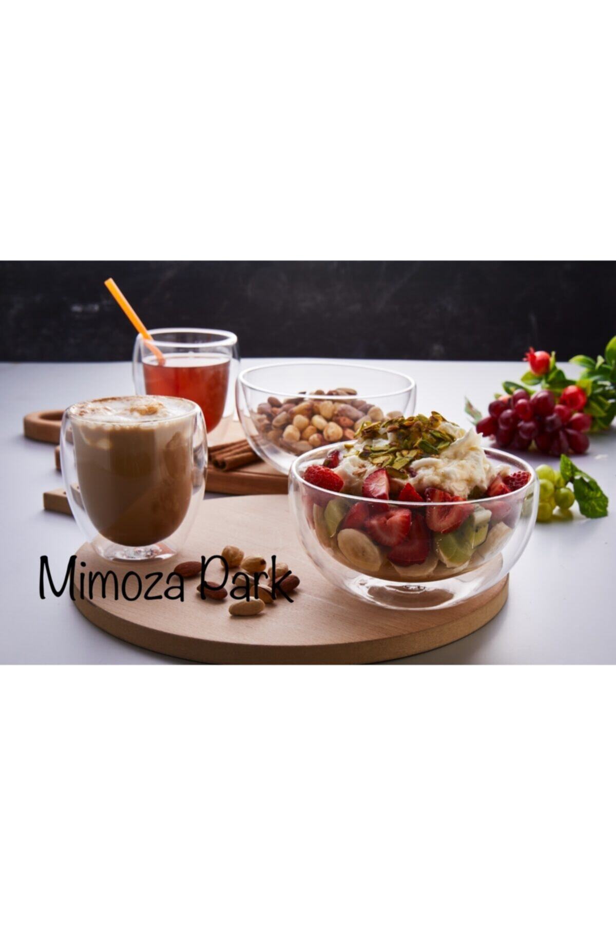 MİMOZA PARK Mimoza 4 Lü Cidarlı Kase Bardak Seti ( 2 Adet 300 Ml Bardak, 2 Adet 500 Ml Kase )