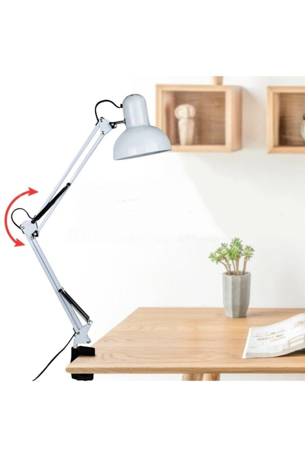 Coral Light Akrobat Tertial Masa Lambası 360° Hareketli Kıskaçlı Çalışma Masası Lambası Beyaz 10w Led Ampul