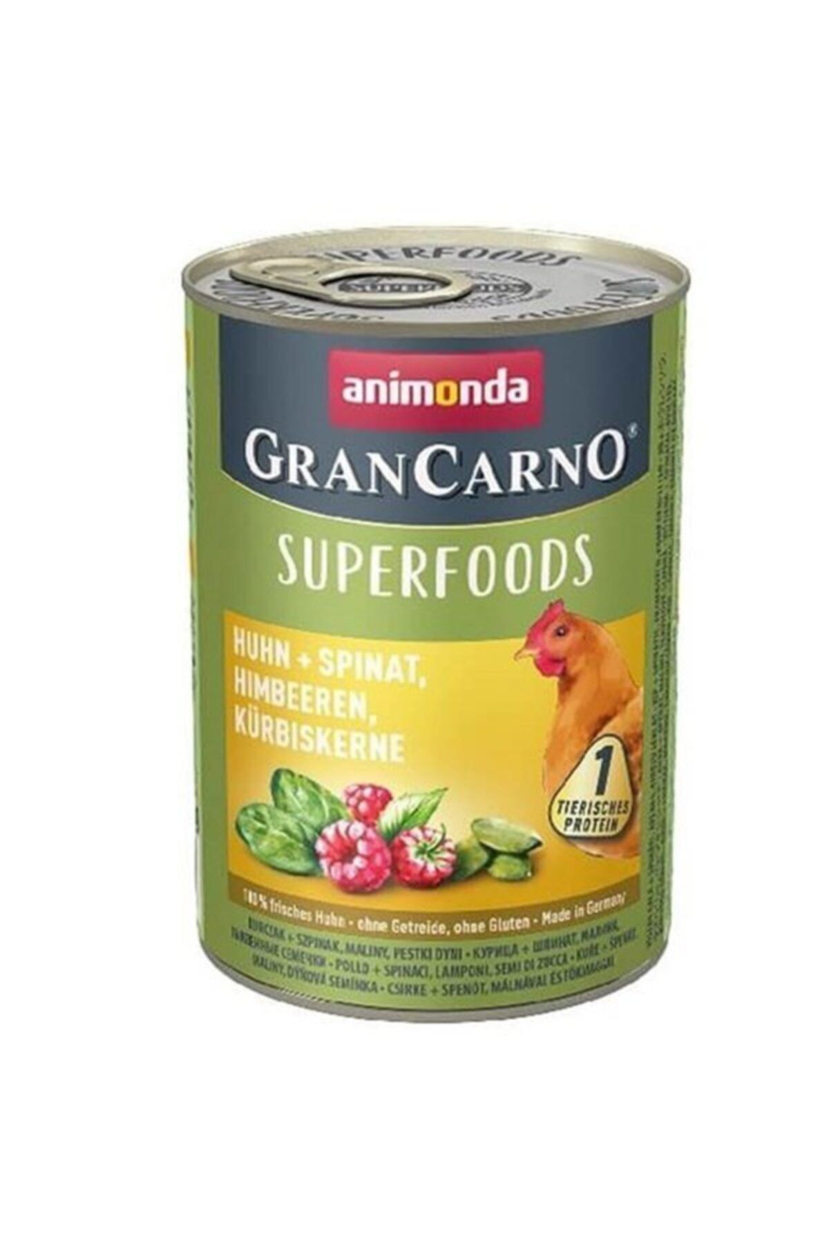 Animonda Gran Carno Superfoods Tavuk Ispanak Ve Ahududulu Yetişkin Köpek Konservesi 400 Gr