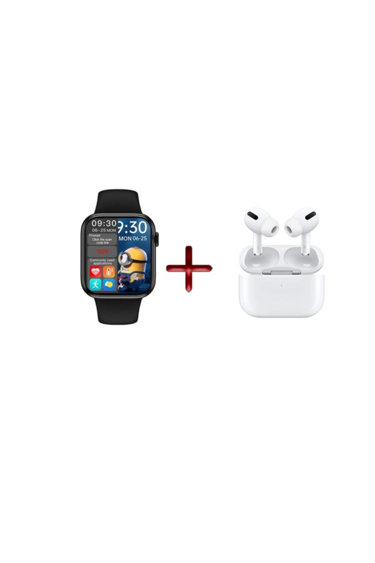 TECHNOMEN Smartwatch Hw16 Siyah Türkçe Akıllı Saat Tam Ekran Suya Dayanıklı+airpods Pro Uyumlu Kulaklık A++