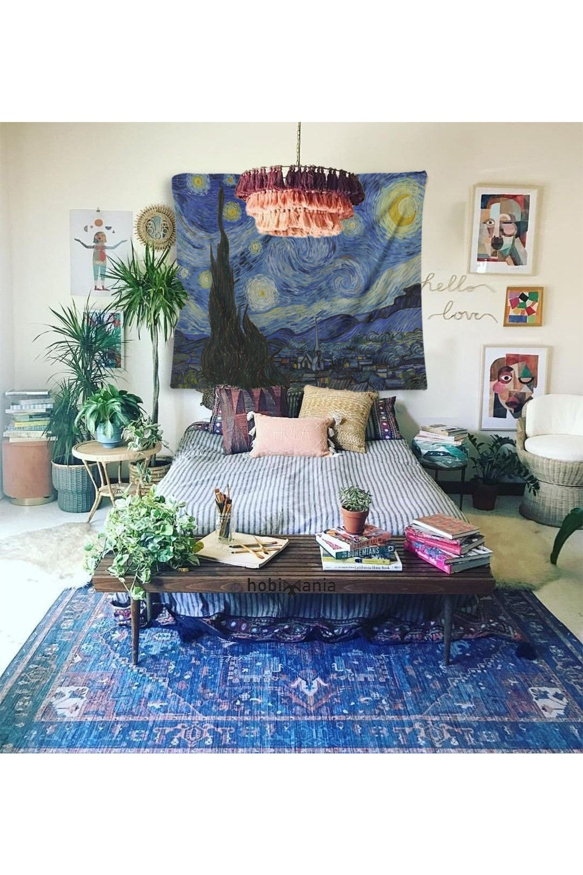 Hobimania Duvar Örtüsü Tapestry Vincent Van Gogh Yıldızlı Gece The Starry Night 150x100 cm Dekorasyon