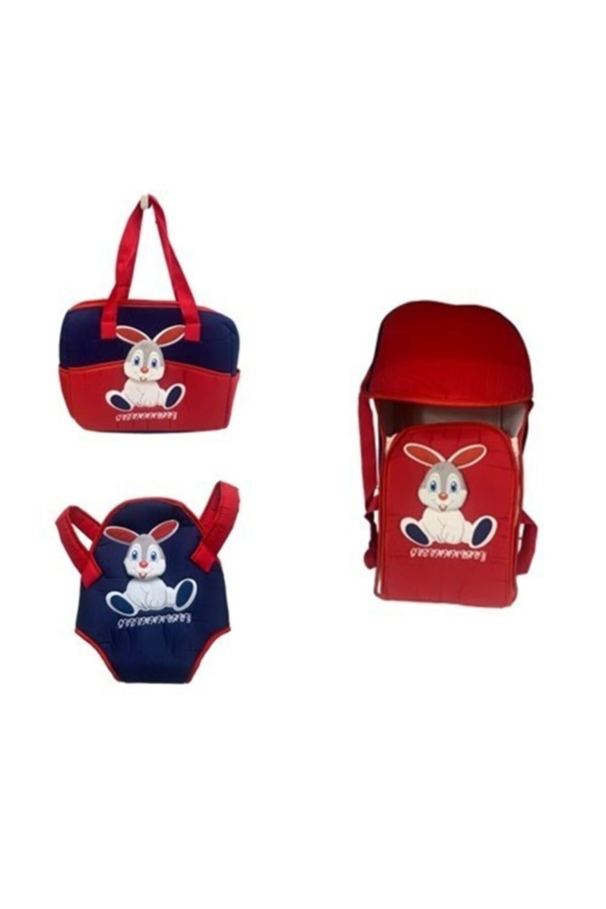 guzummm Tavşan Kabartmalı 3 Parça Çanta Ve Taşıma Seti Lacivert-kırmızı