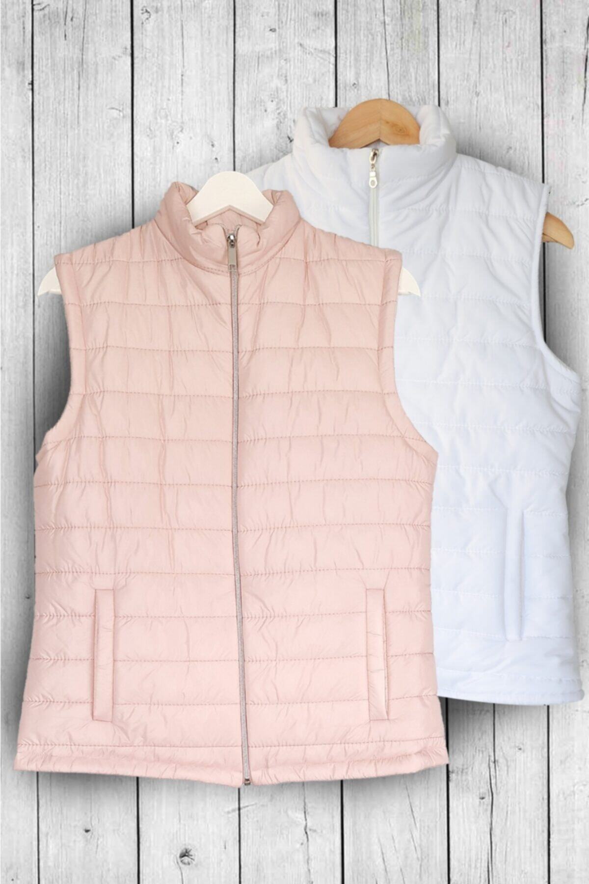 Dna Boutique Mevsimlik Şişme Yelek 2 Li Set (PEMBE, BEYAZ) Tam Kalıp