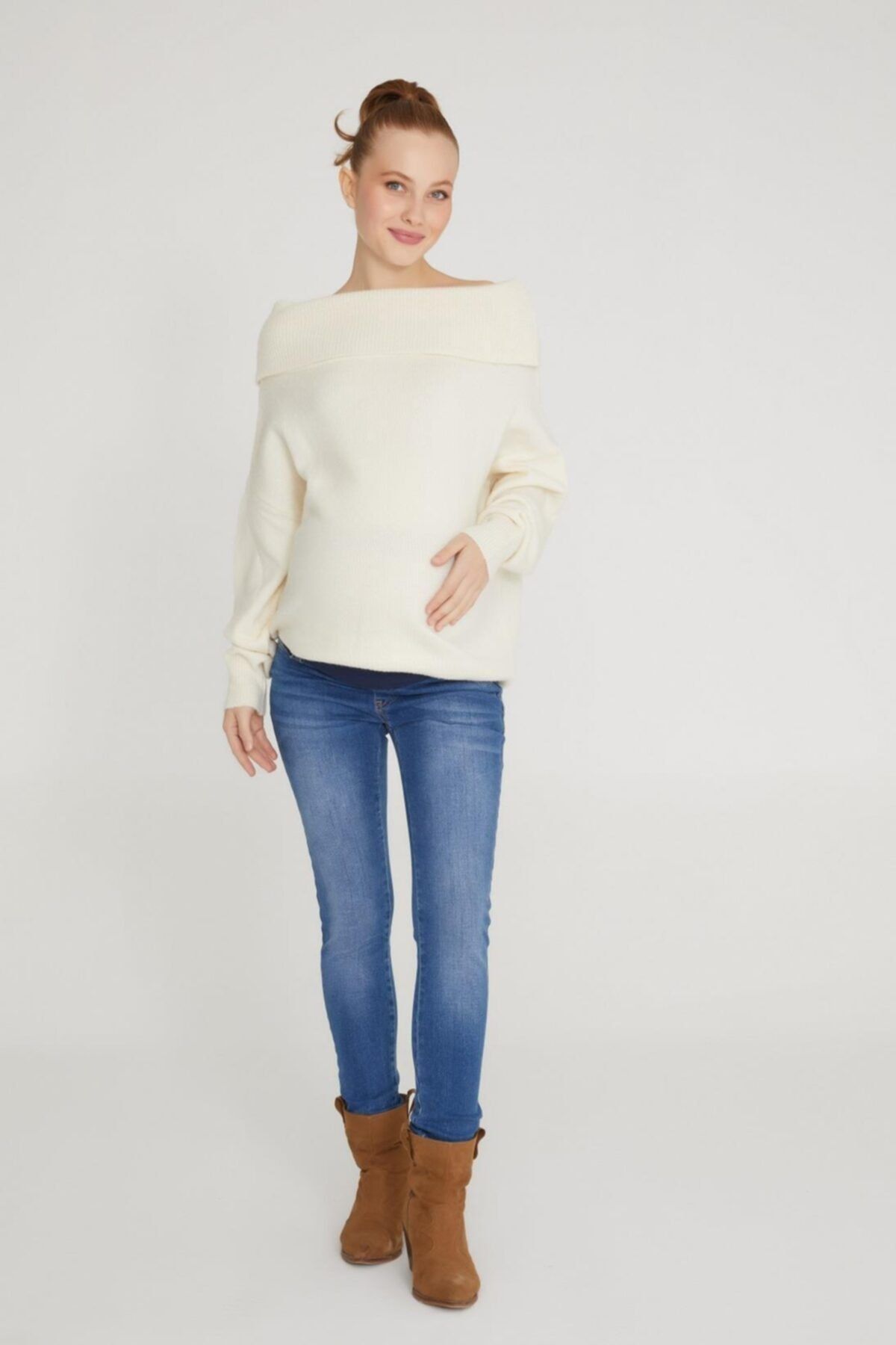 VAVIEN Kadın Koyu Mavi Hamile Skinny Jean Likralı Denim Pantolon  1073