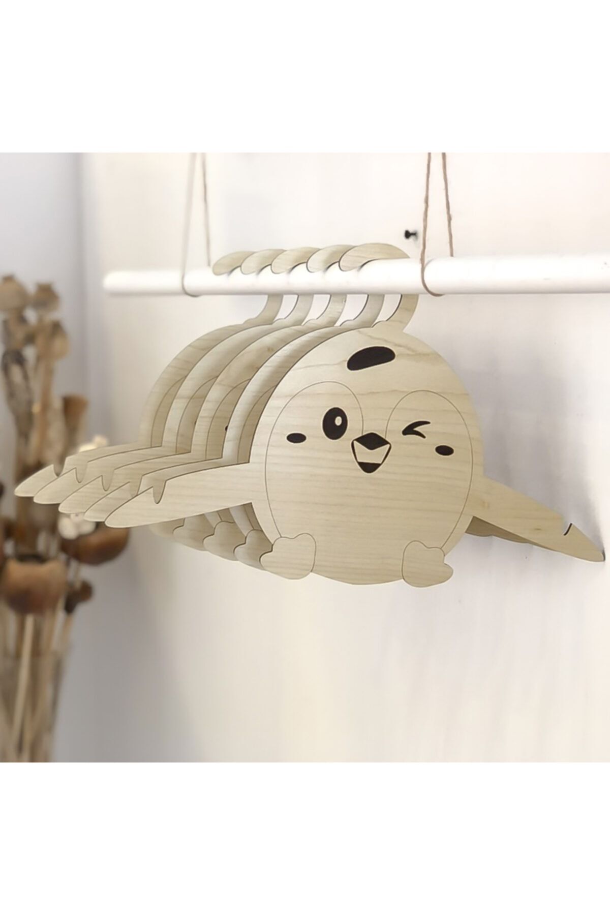 EYL Home 6'lı Bebek Elbise Askısı Ahşap Kıyafet Askısı Penguen