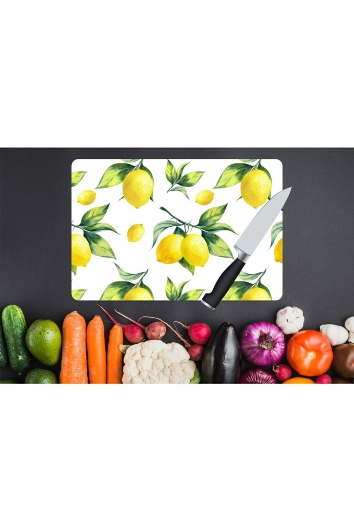 tostos Cam Kesme Tahtası, Cam Kesim Tablası Limon Desen 20cm X 30cm