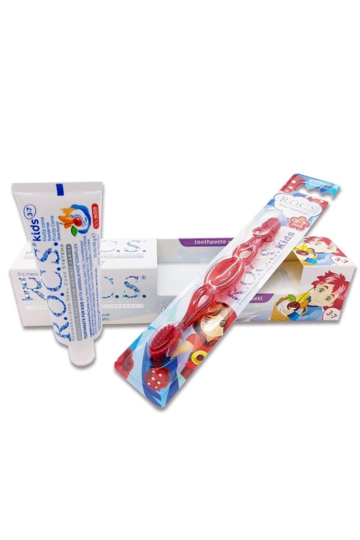 Rocs Kids 3-7 Yaş Meyve Külahı Diş Macunu Fırça Seti