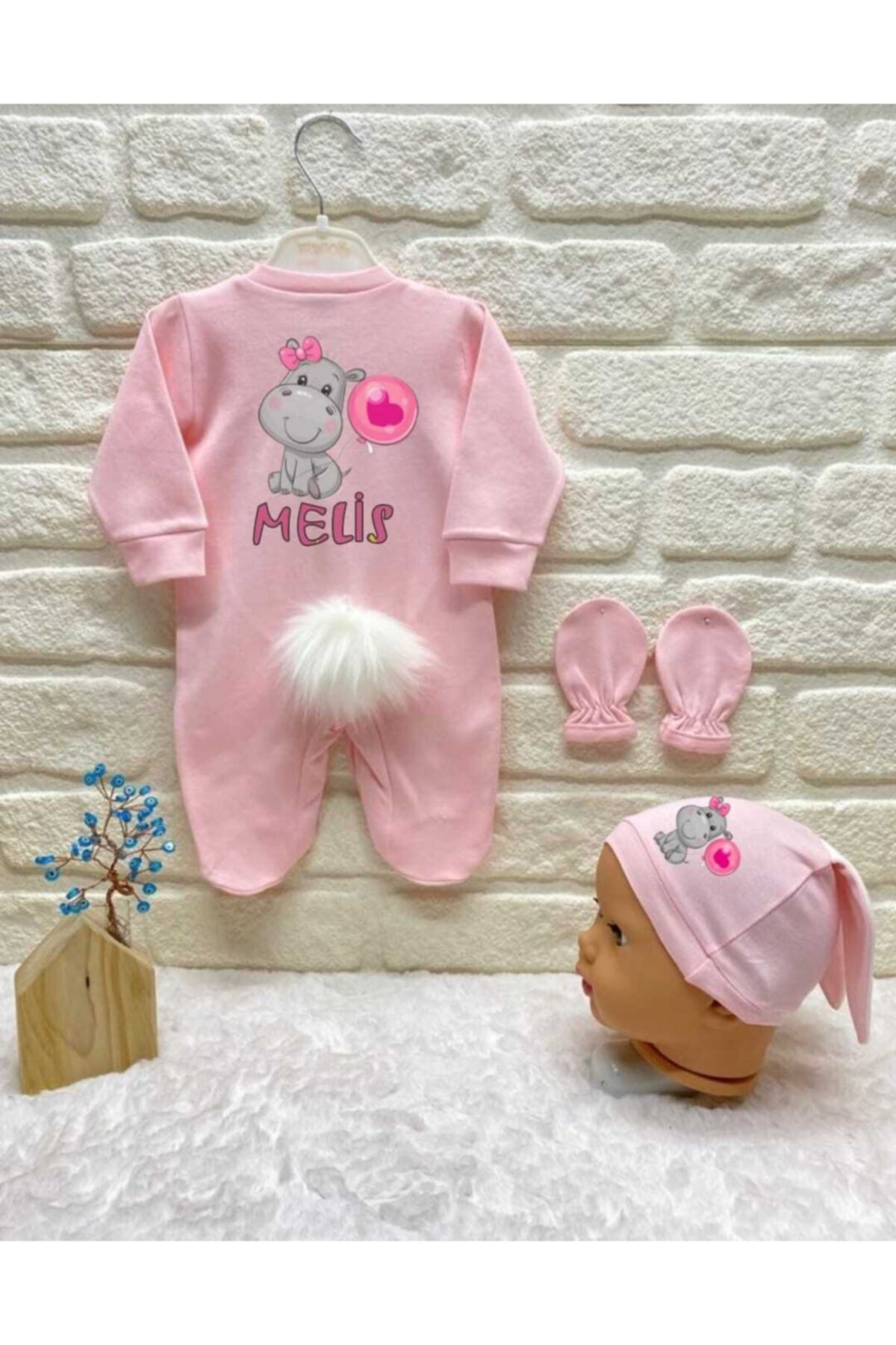 BY TUNA DESİGN Melis Isimli Tavsanlı Tulum Set Baskılı