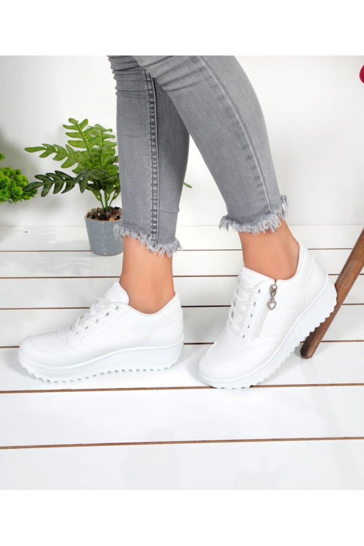 Rimex Kadın Beyaz Cilt Fermuarlı Spor Ayakkabı Rm21048