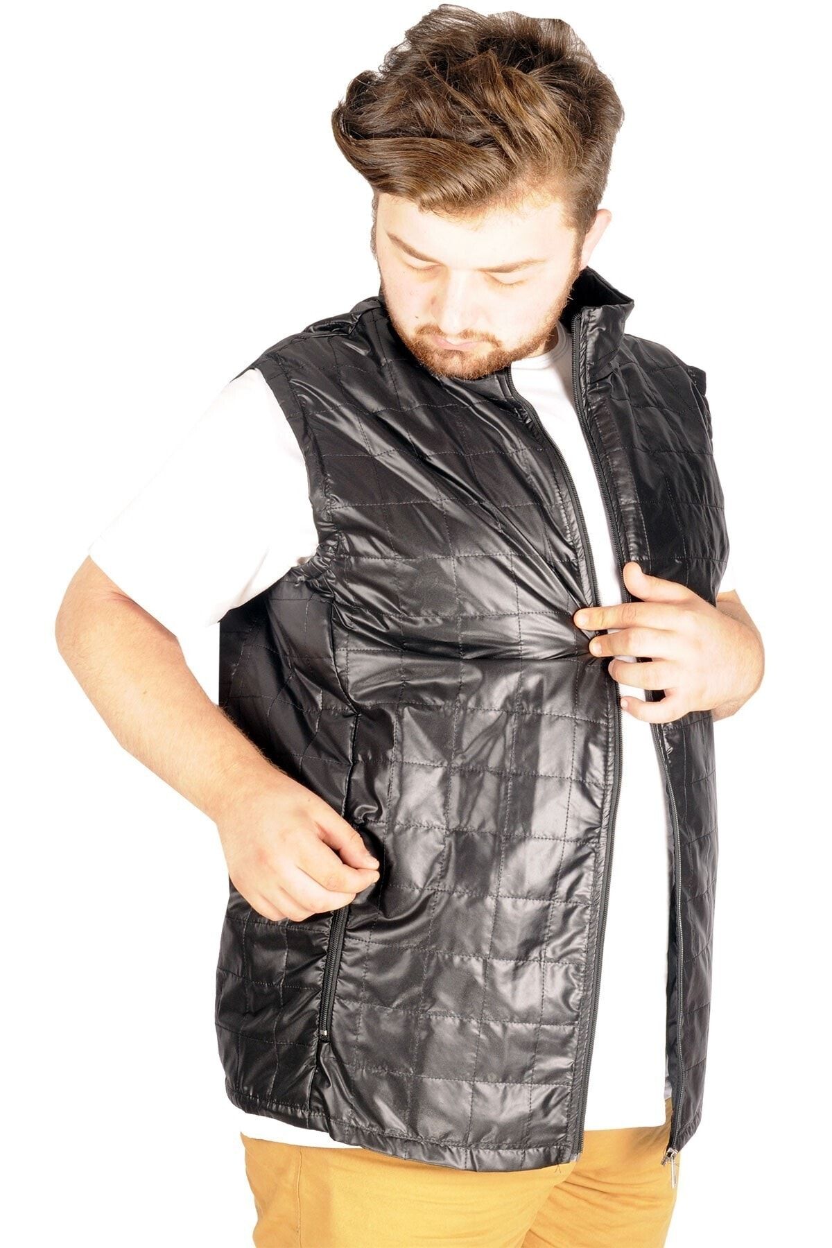 ModeXL Büyük Beden Erkek Yelek Basic Square Two 21604 Siyah