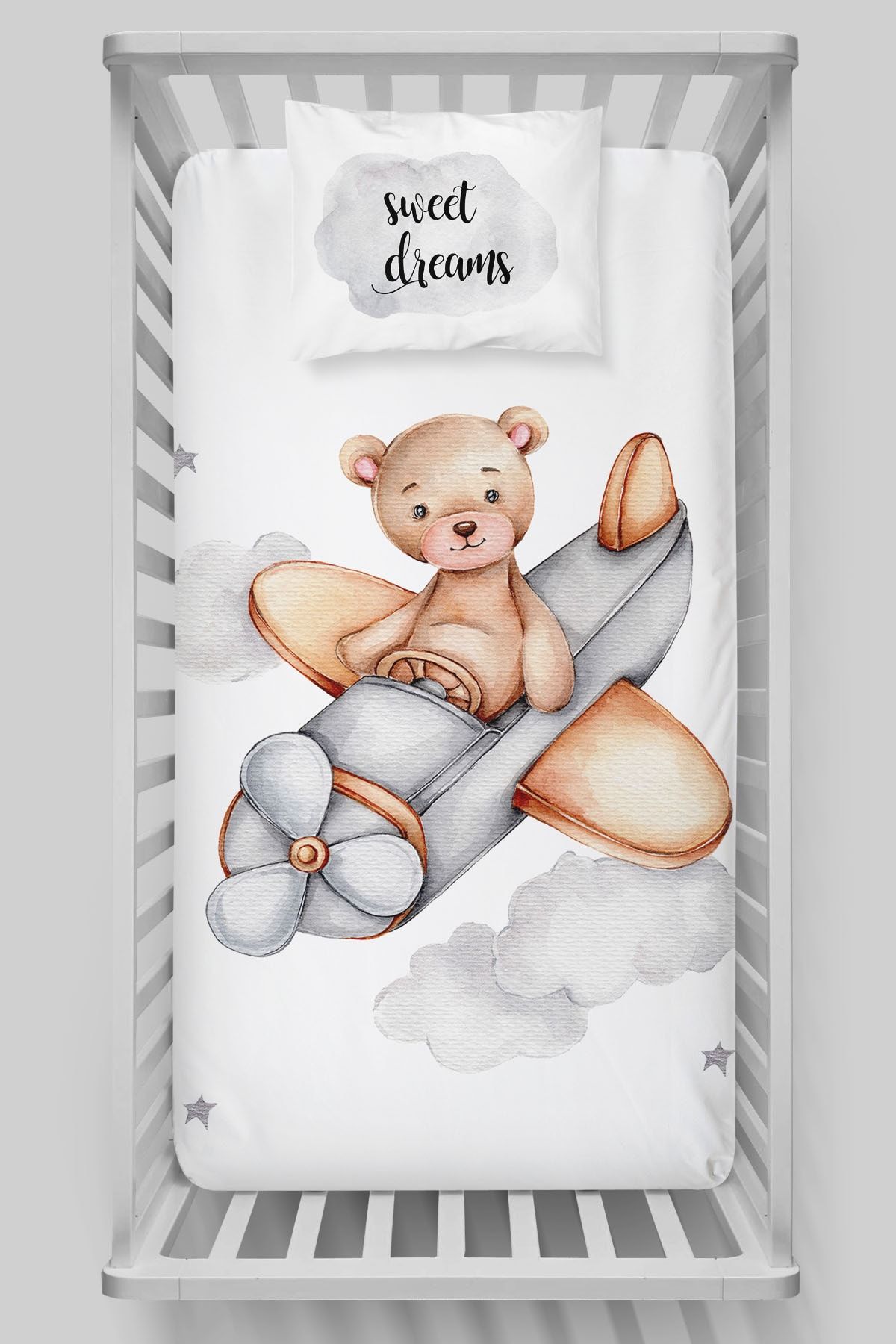 Tuğba Kuğu Organik Pamuk Saten Lastikli Çarşaf Seti (70x130) - Pure Baby Serisi