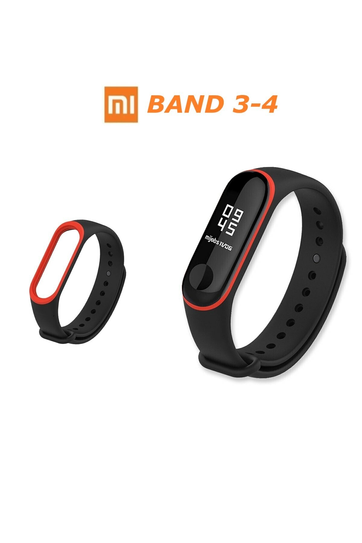 Pars Online Xiaomi Mi Band 4/3 Akıllı Bileklik Kordon Antialerjik Silikon Siyah-kırmızı