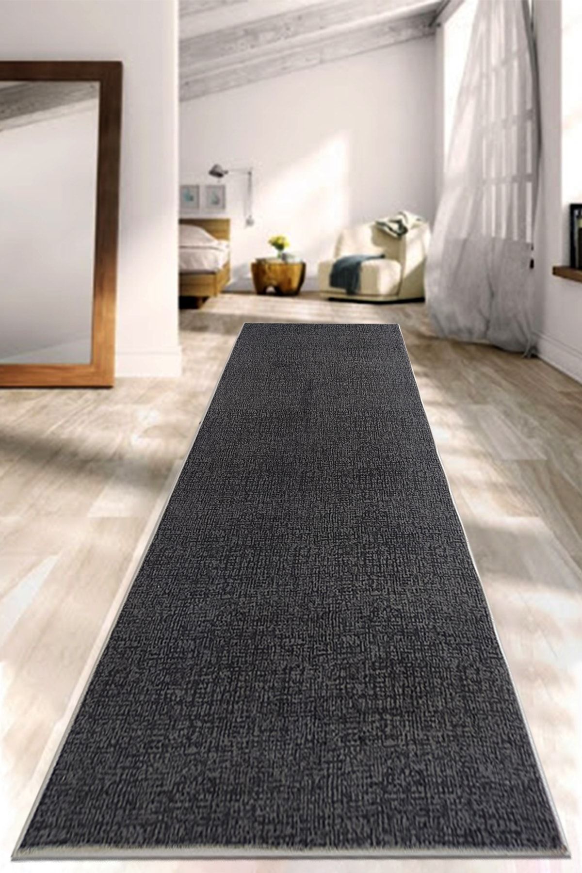 Babil Home Kaymaz Tabanlı Kesme Rulo Halı Yolluk Protokol Siyah