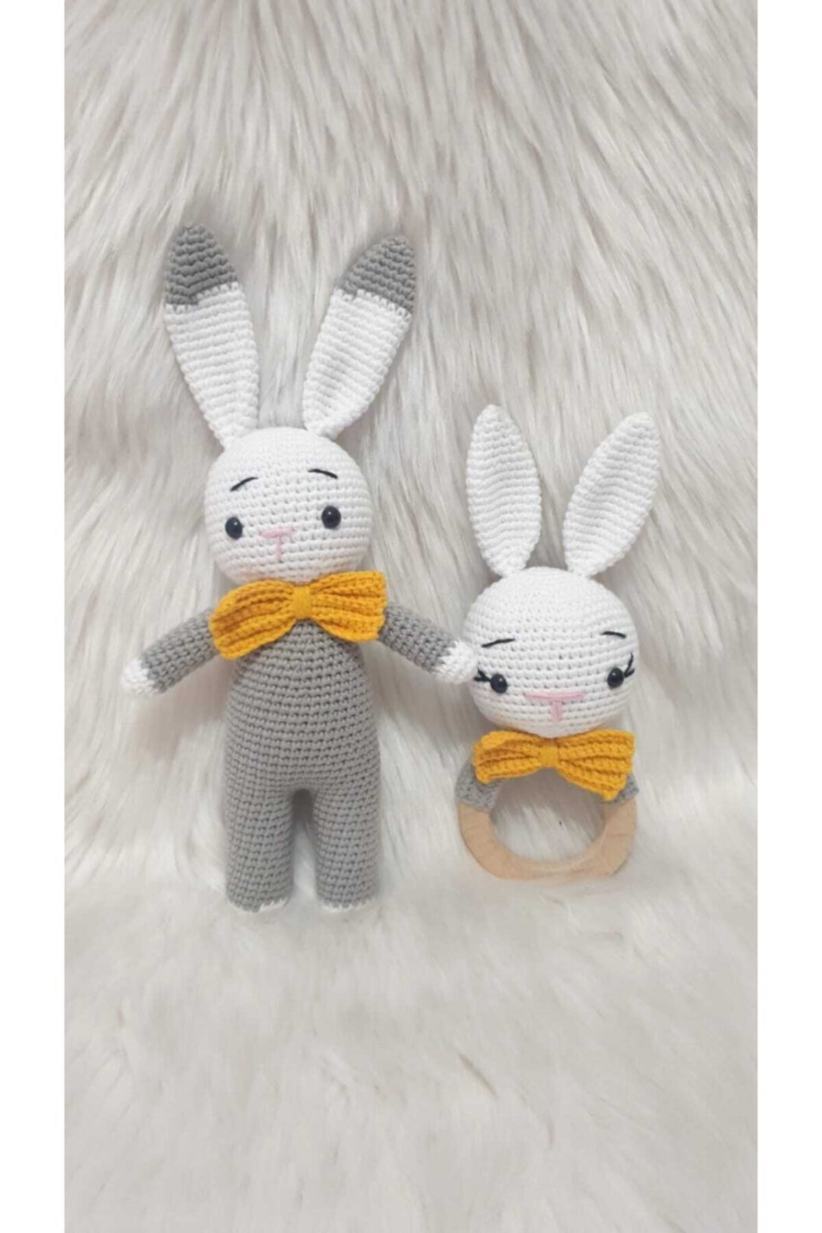 ON MARİFET Amigurumi Organik Örgü Oyuncak Çıngırak Tavşan Set