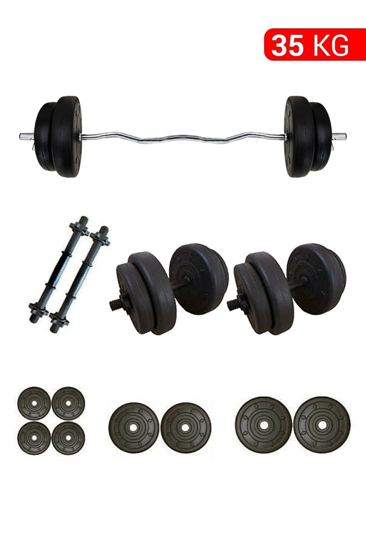 BodyGYM 35 Kg Dambıl Halter Yaylı Z Bar Set Vidalı Fitness Dumbell Ağırlık Seti Vücut Geliştirme Aleti