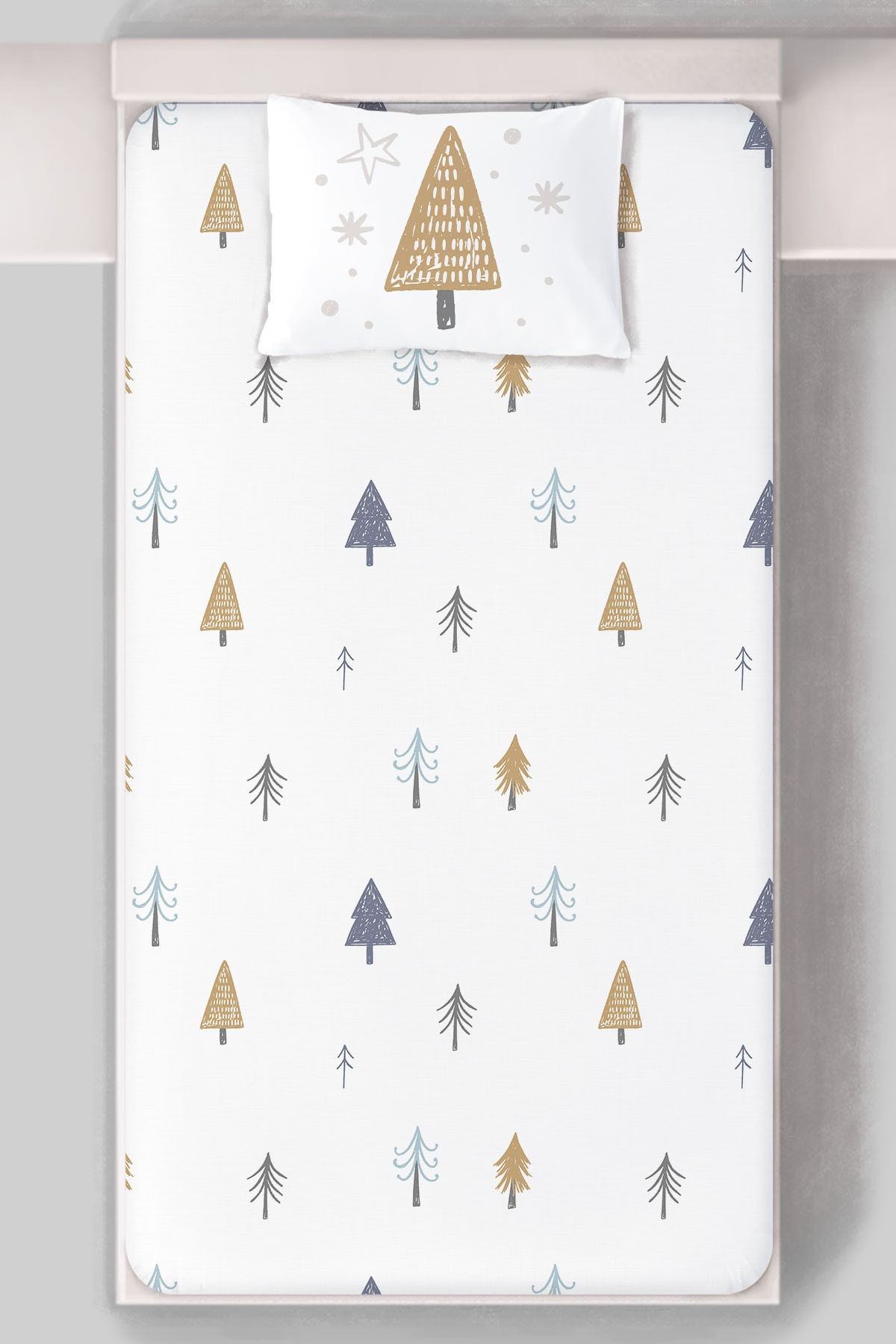 Tuğba Kuğu Beyaz Cozy Winter Serisi Organik Pamuk Saten Lastikli Çarşaf Seti (90x190)