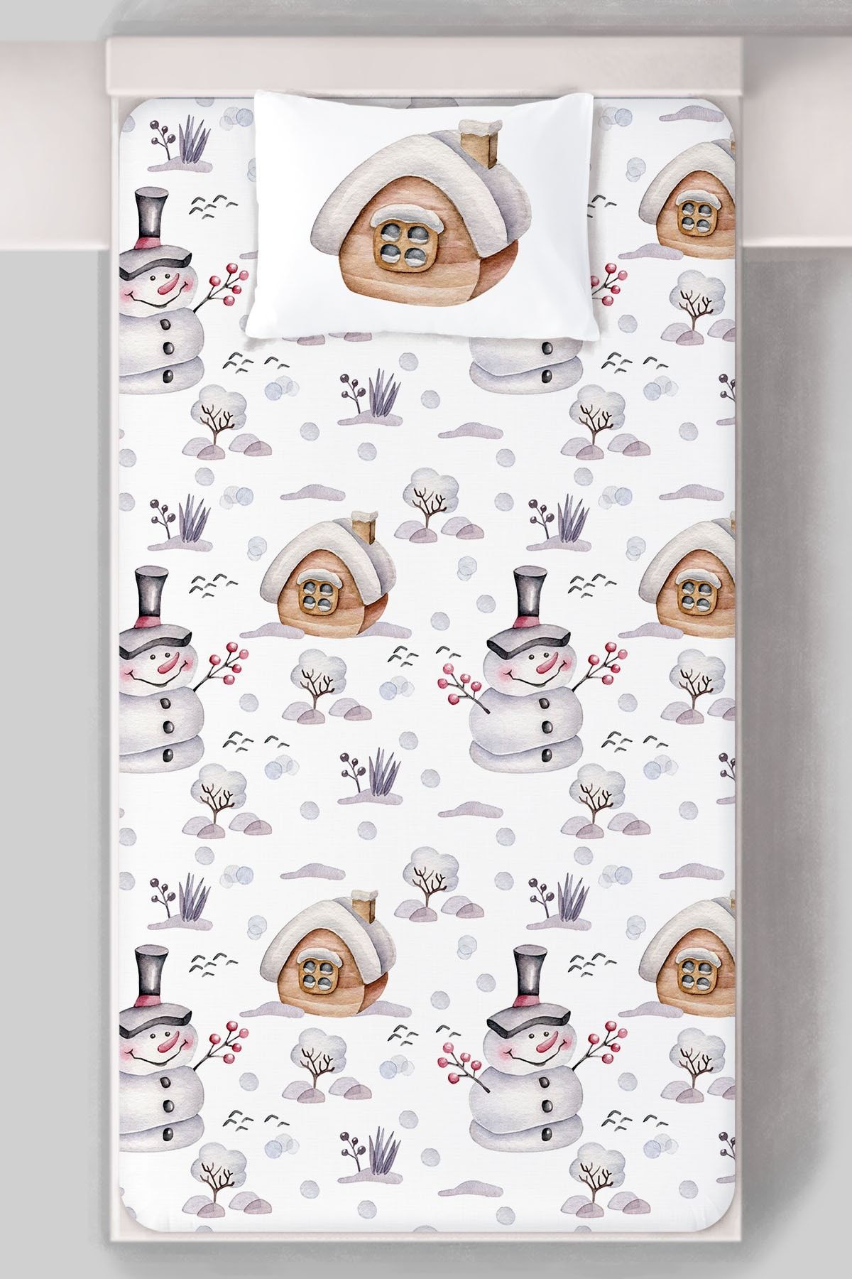 Tuğba Kuğu Organik Pamuk Saten Lastikli Çarşaf Seti (90x190) - Cozy Winter Serisi