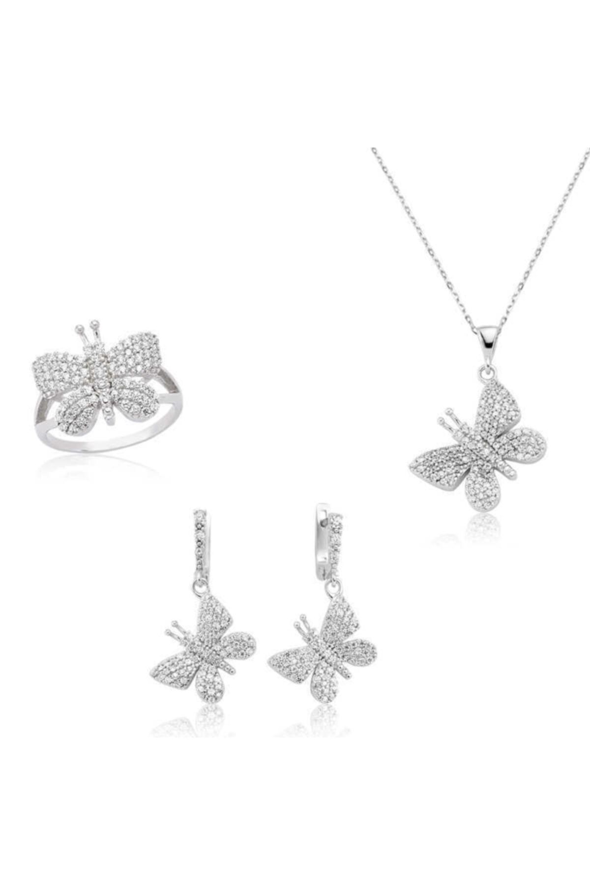 Gumush 925 Ayar Gümüş Kelebek Kadın Set