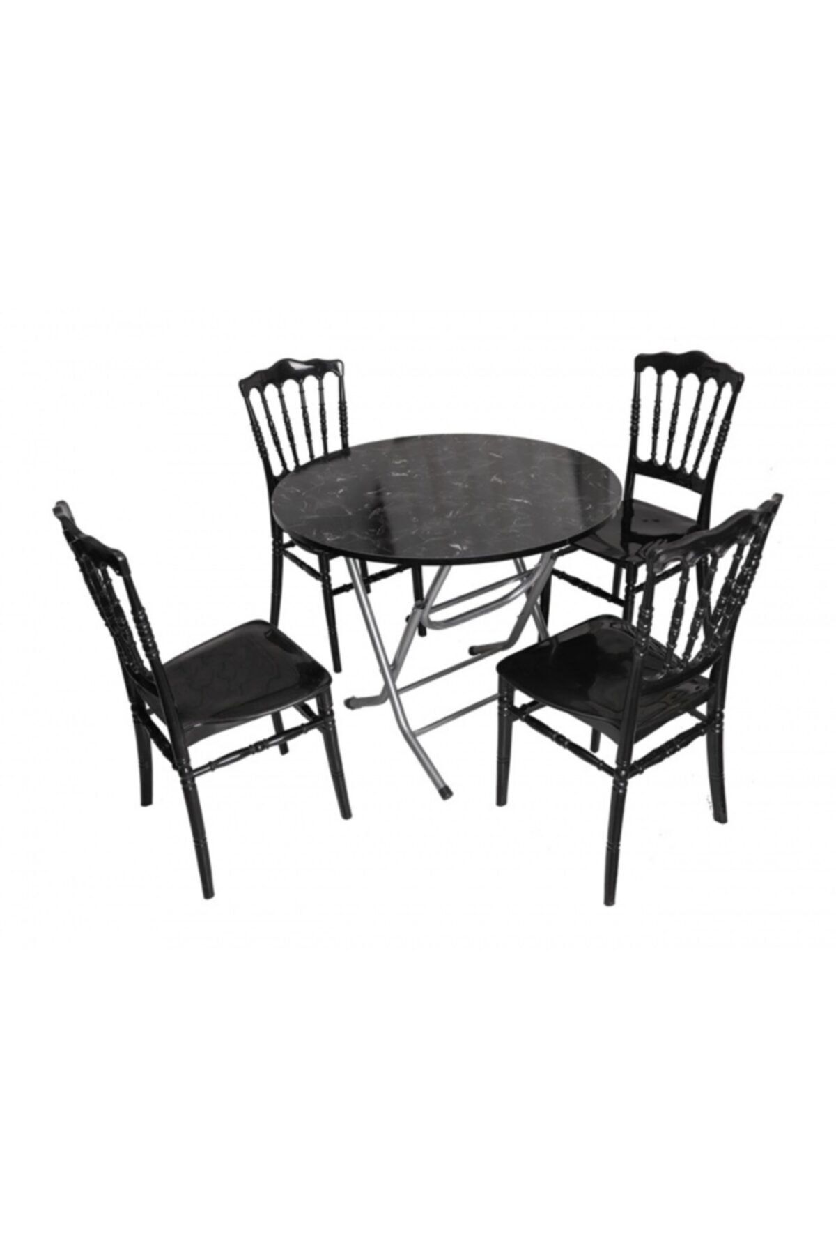 Mandella Mermer Desen 90x90 4 Kişilik Silver Napolyon Sandalye Yuvarlak Masa Takımı