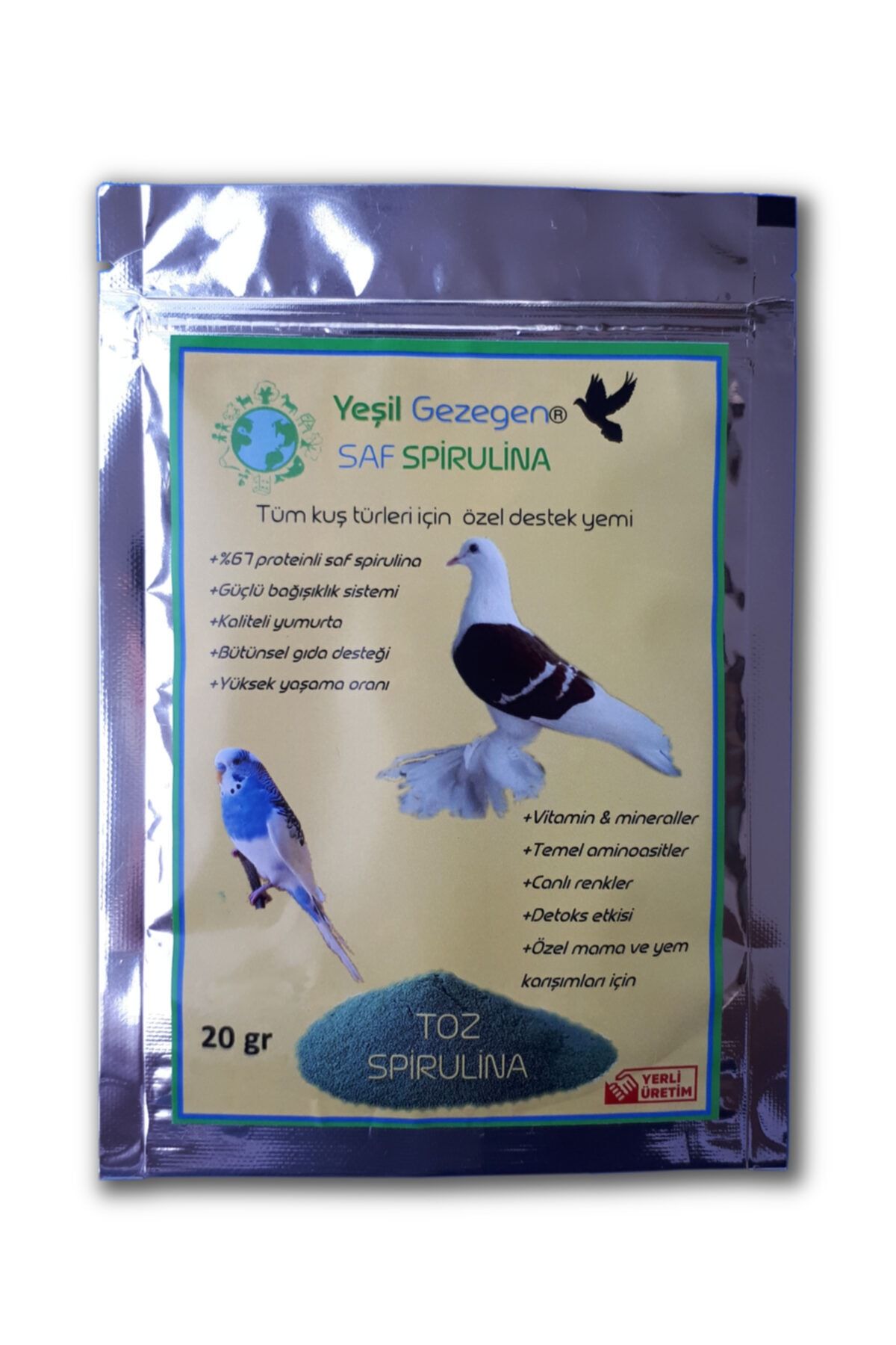 Yeşil Gezegen Bird Saf Spirulina Toz 20gr Kuş Ve Kanatlı Yemi Destek Besi