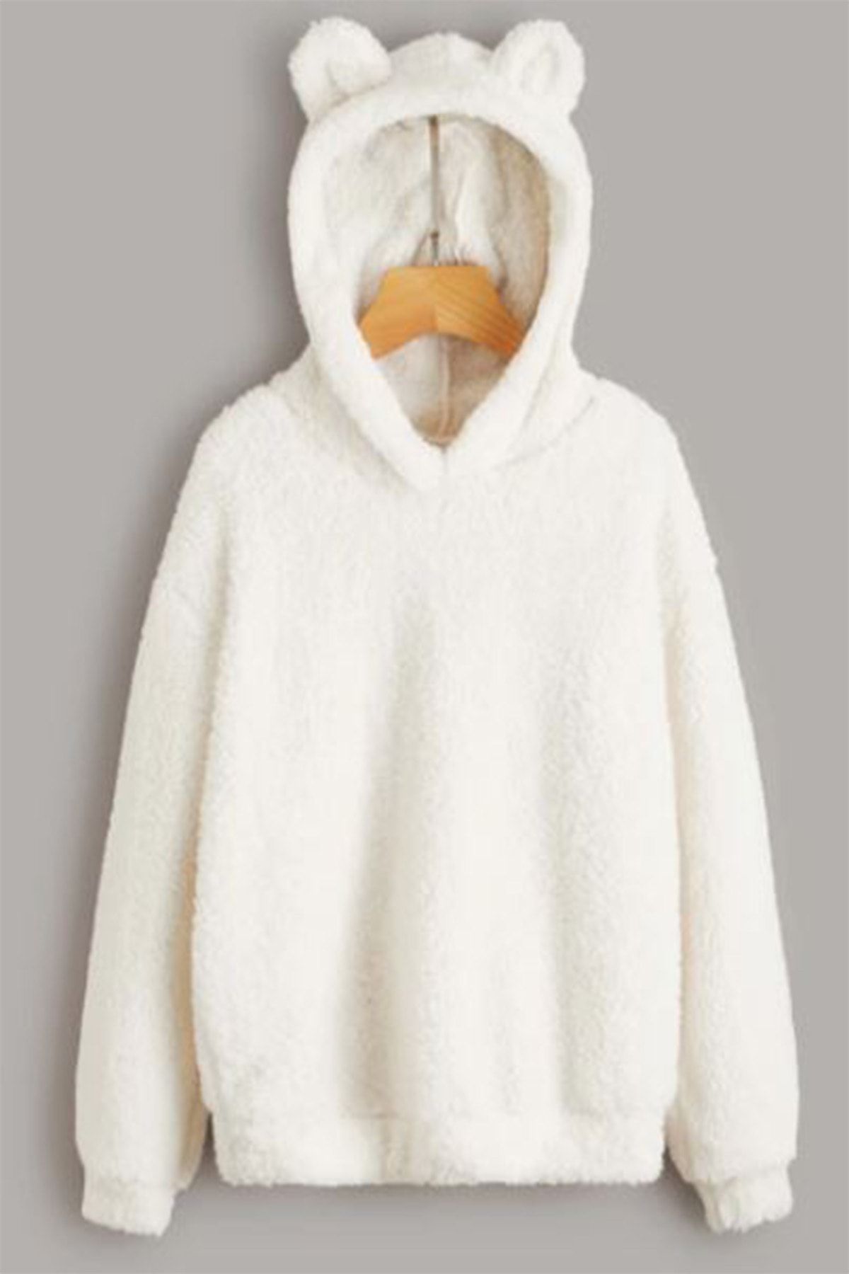 AFROGİYİM Kadın Beyaz Peluş Sweatshirt