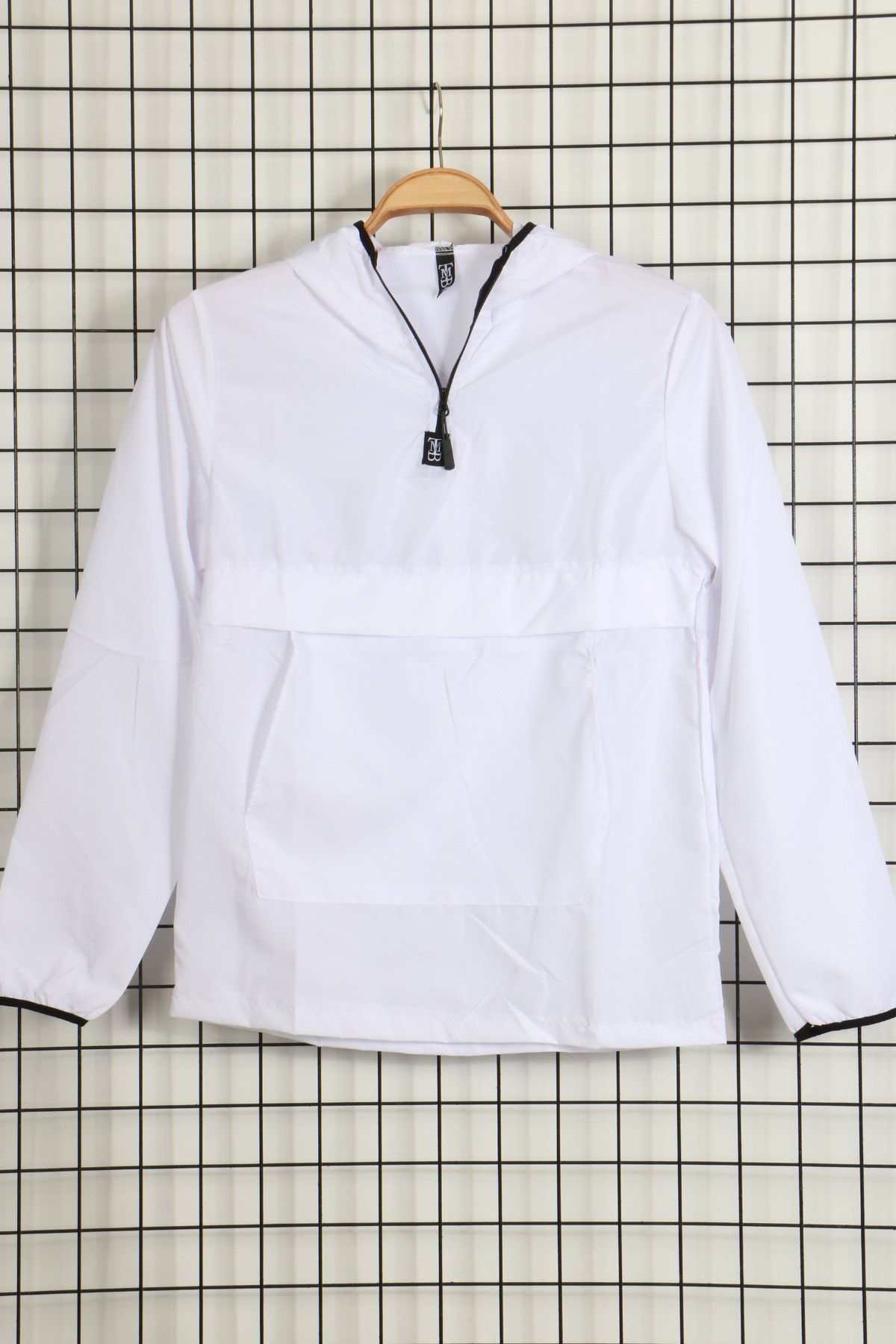 CEYCEYBUTİK34 Unisex Beyaz Kanguru Model Yağmurluk Rüzgarlık Mont