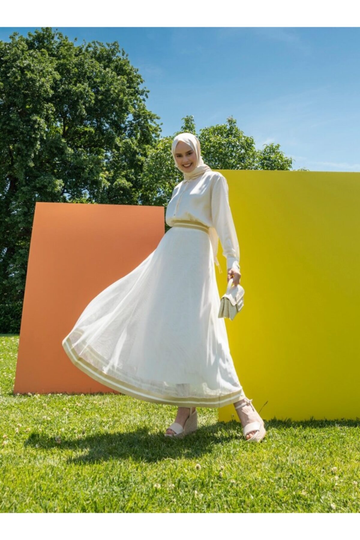 Soul Beli Lastikli Tül Detaylı Etek - Nil Yeşili -