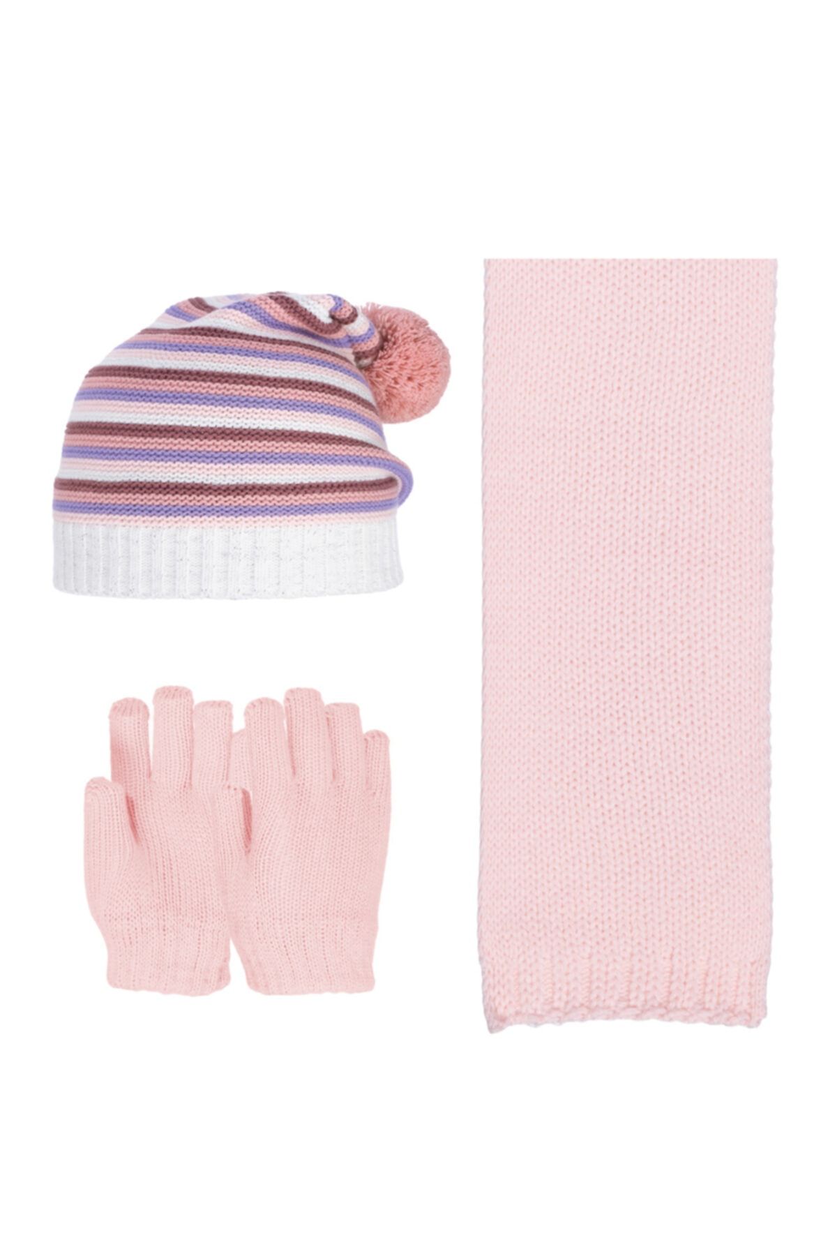 Kitti 1-4 Yaş Bebe Üçlü Takim Kiz Atkı Eldiven Ve Içi Polarlı Bere Krem