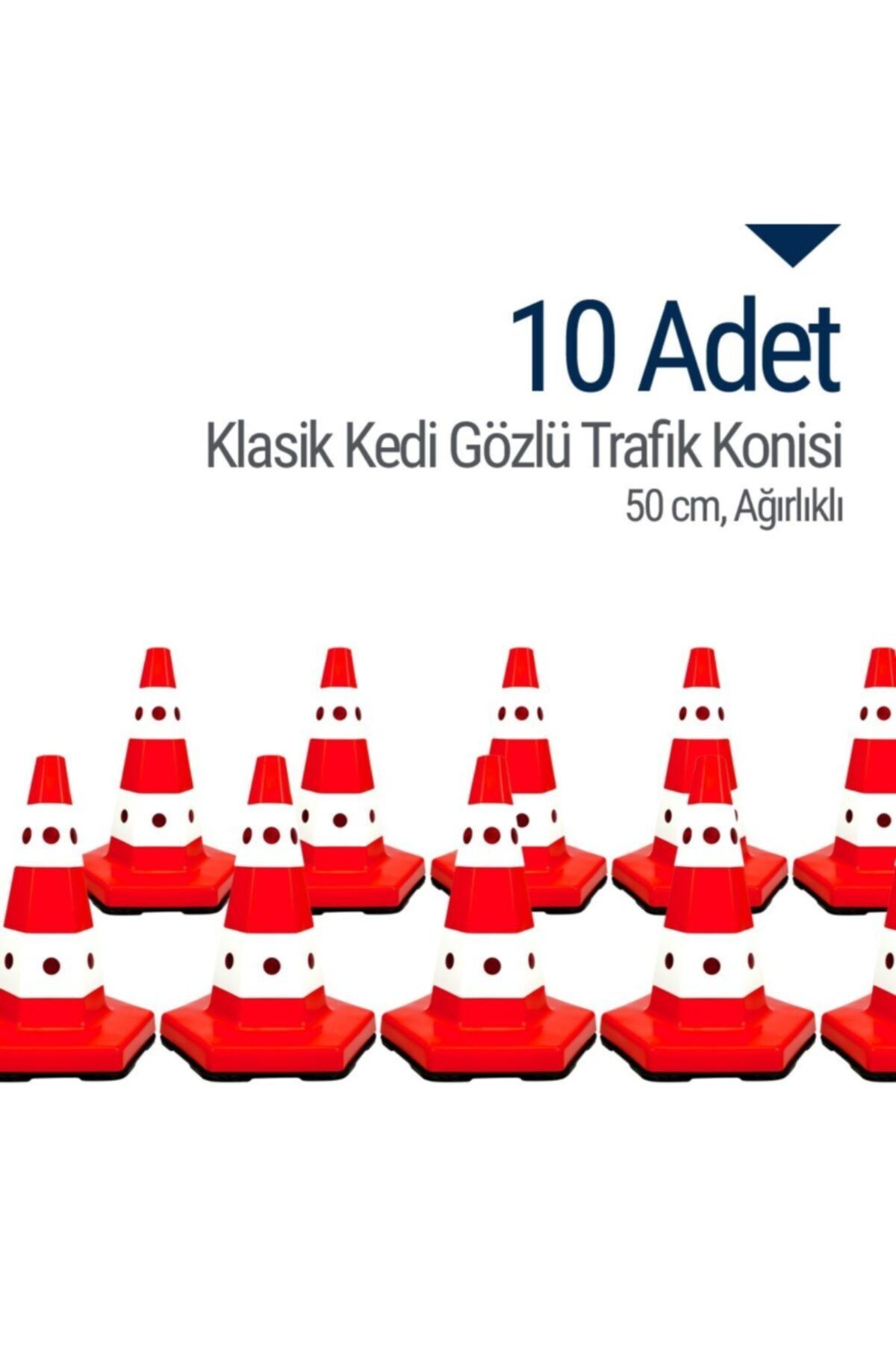İleri Trafik 10 Adet Klasik Kedi Gözlü Trafik Konisi 50 Cm Trafik Dubası