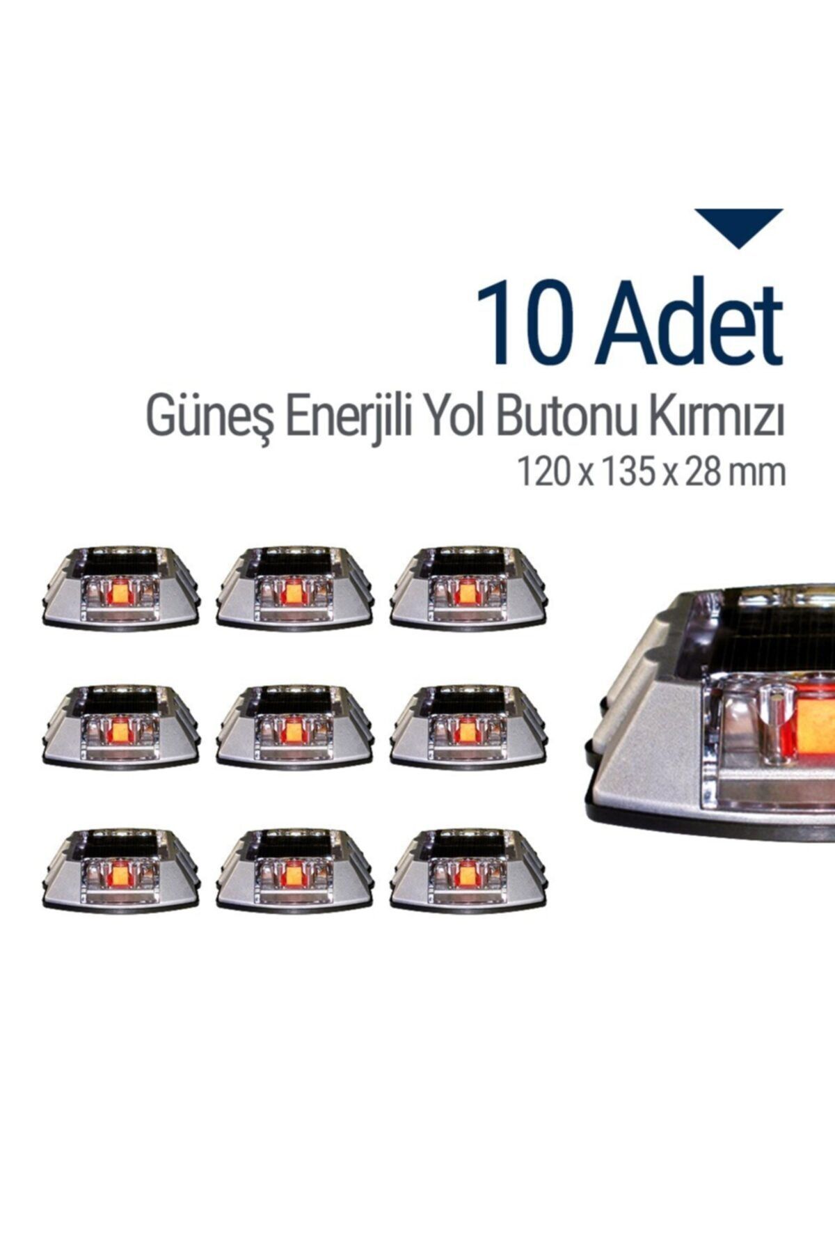 İleri Trafik 10'lu Set Güneş Enerjili Yol Butonu Kırmızı, Solar Çakar Buton
